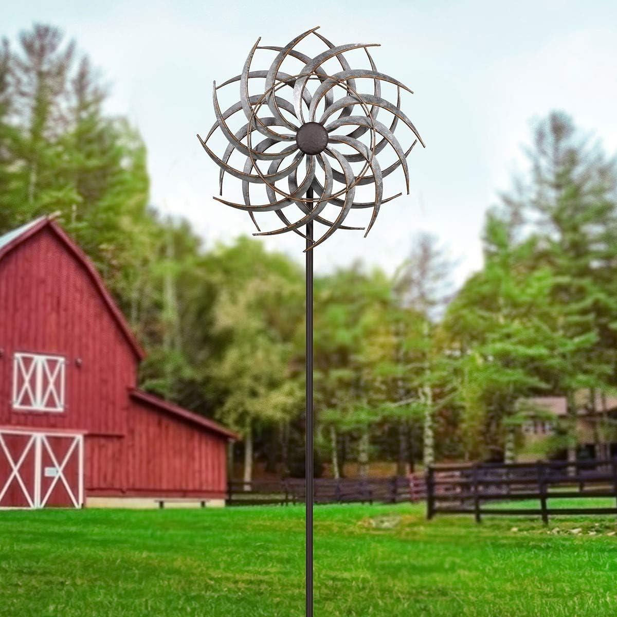 Alpine Corporation 58" Galvanized Metal Windmill Spinner Garden Stake