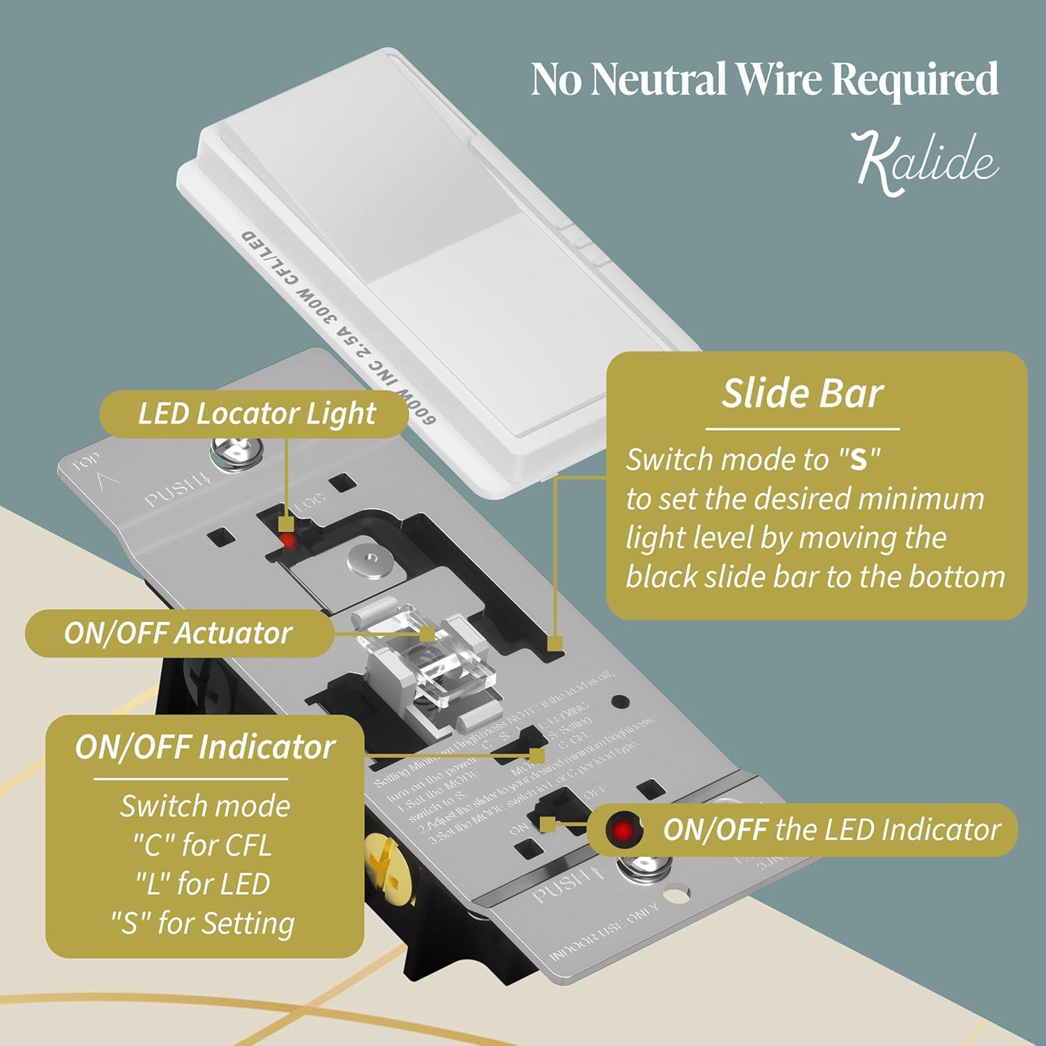TOPGREENER Dimmer Light Switch, LED Slide Dimmer Switch,for 300W Dimmable LED/CFL Lights and 600W INC/HAL Bulbs, Single Pole/3-Way, Wall Plate Included, UL Listed, White, 5 Pack