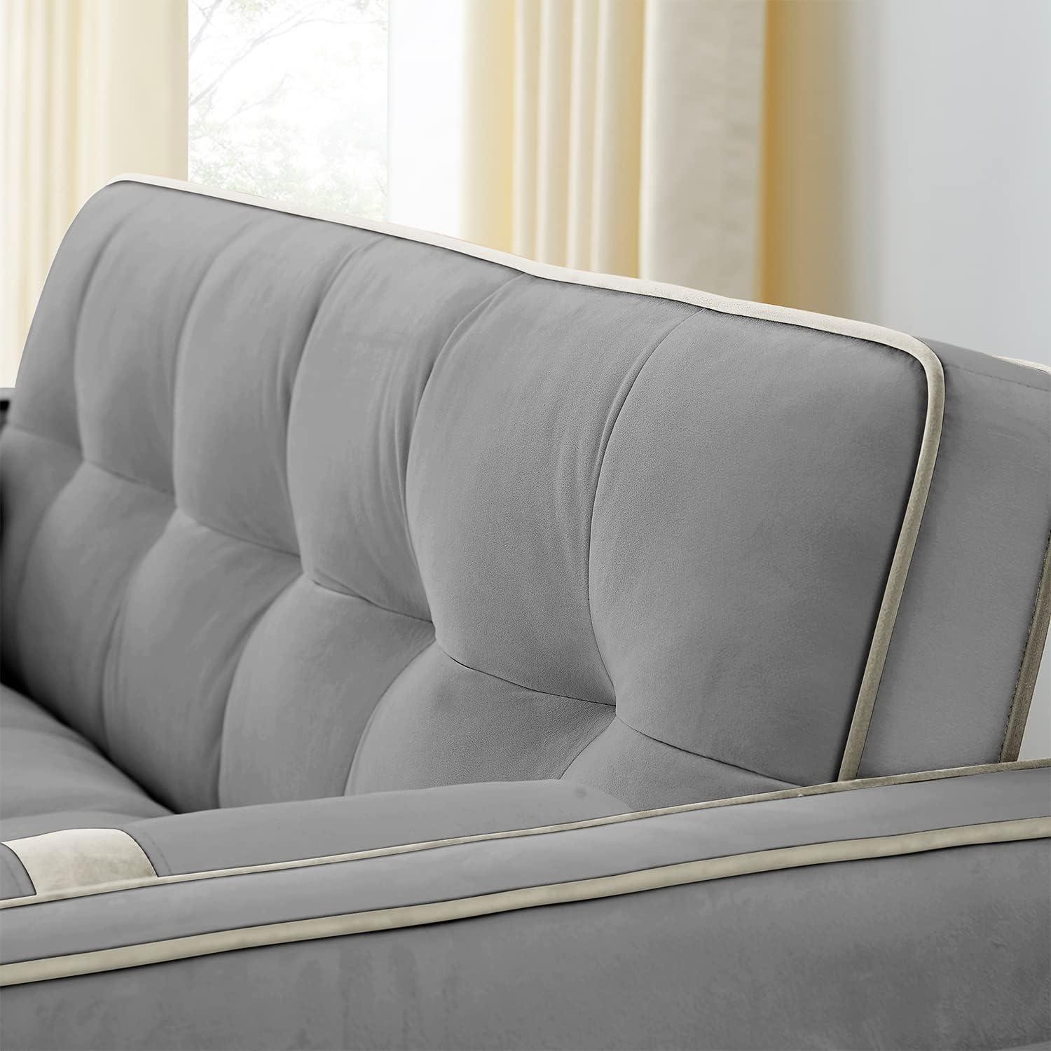 Yeahumalia 3 in 1 Convertible Velvet Loveseat Sleeper Futon Sofa Bed, Pull Out Couch with Side Table for Living Room, Bedroom, Grey