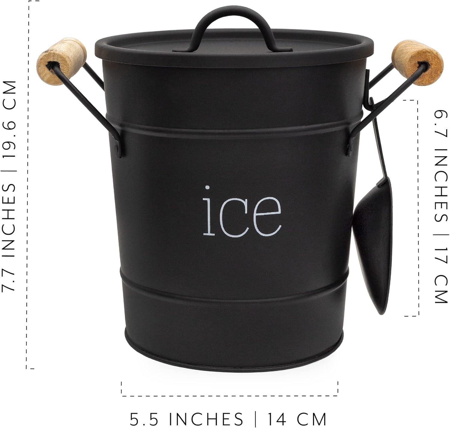 AuldHome Design Black Farmhouse Enamelware Ice Bucket; Retro Style Insulated Metal Ice Server