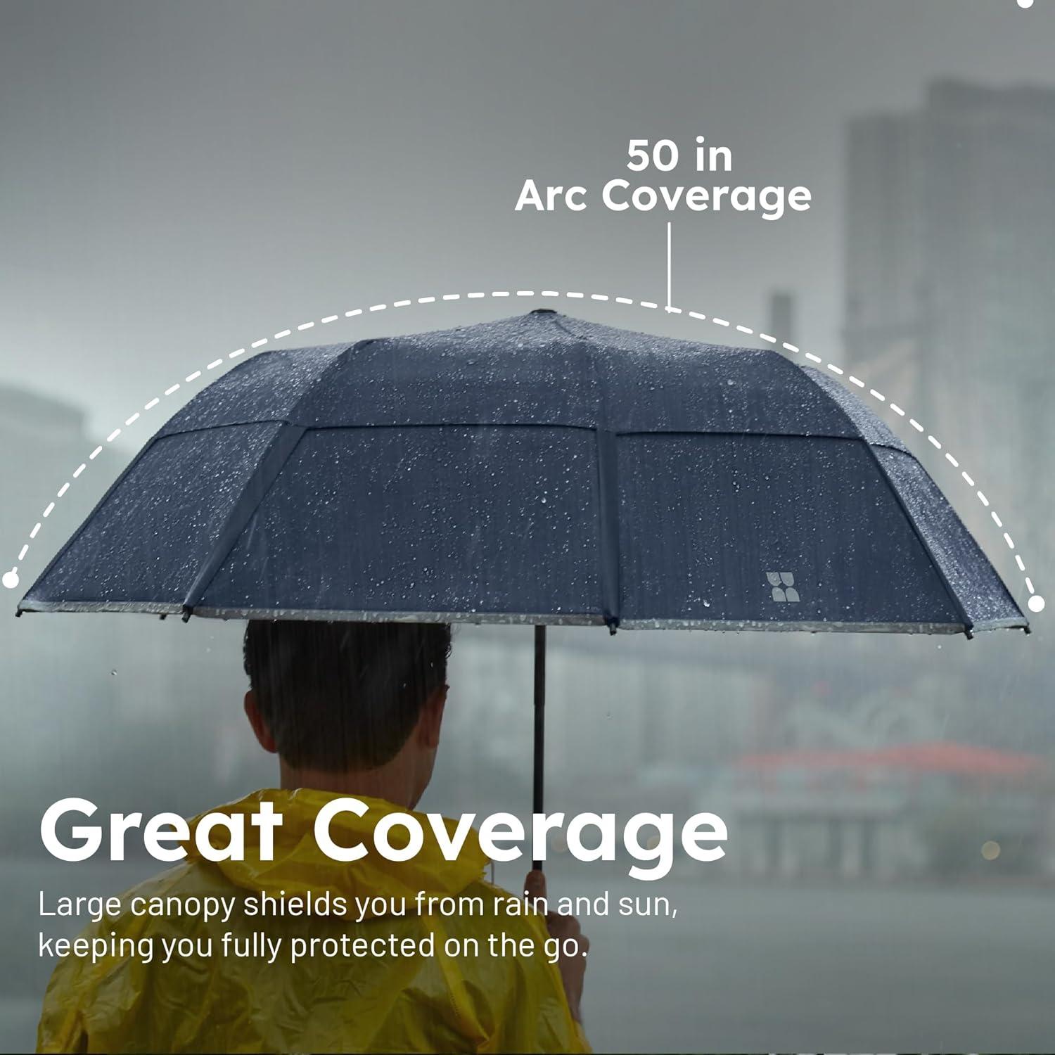 Weatherman Umbrella - Collapsible Umbrella - Windproof Umbrella Resists Up to 55 MPH Winds (Black)