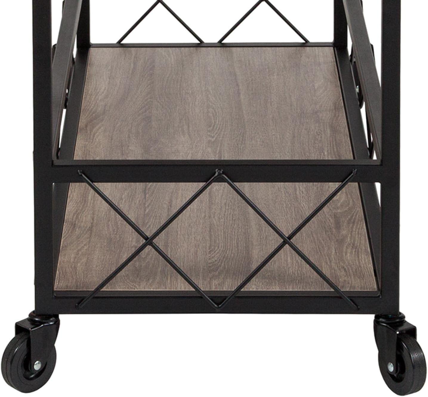 Buckhead Light Oak and Iron Rectangular Bar Cart with Wine Storage