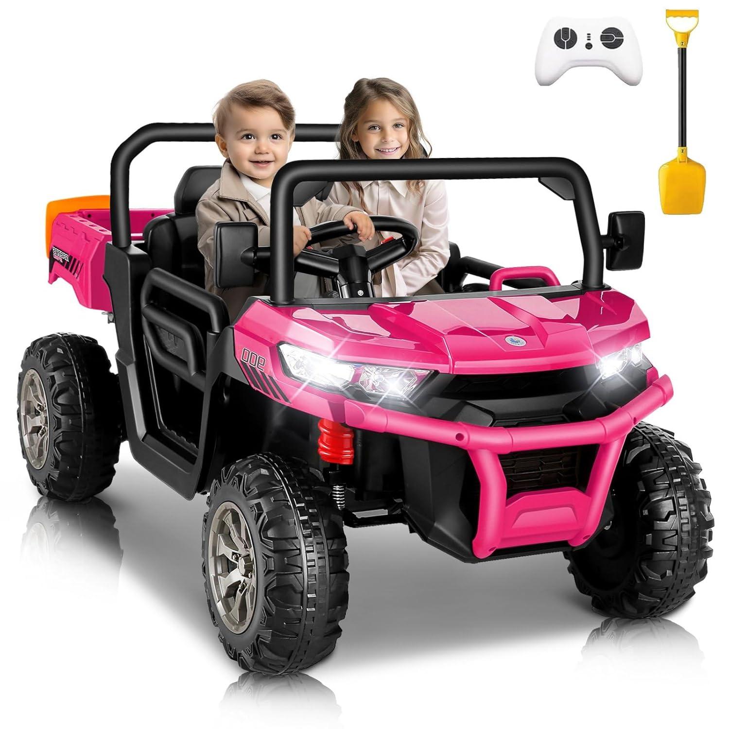 DreamDwell Home 4 Wheels 24V Ride on Dump Truck Toys 2 Seater Kids Ride On UTV Car with Remote Control,Electric Dump Bed