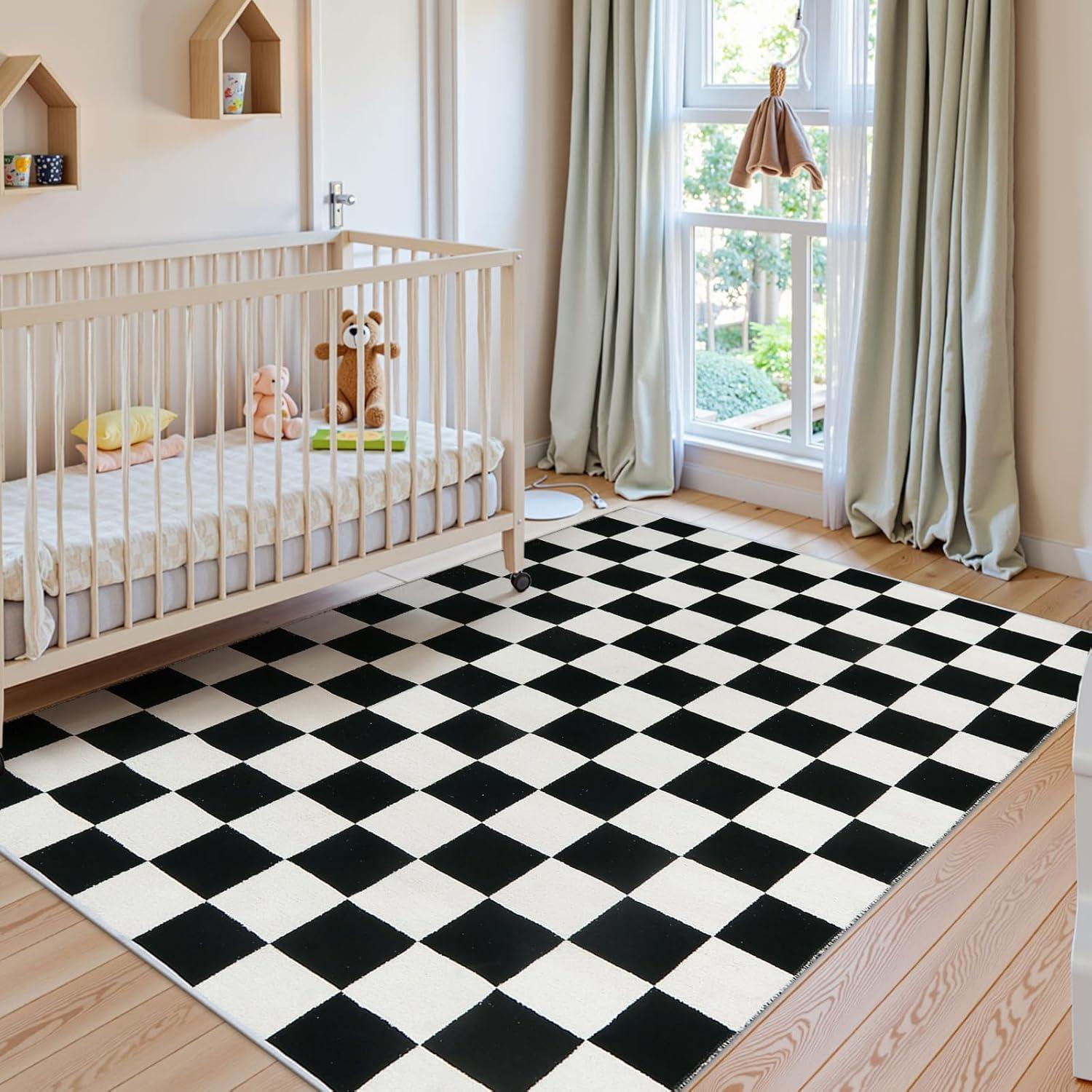 Corrigan Studio® Haylee Super Lightweight Plastic Straw Rug Checkered Black/White Outdoor Area Rug