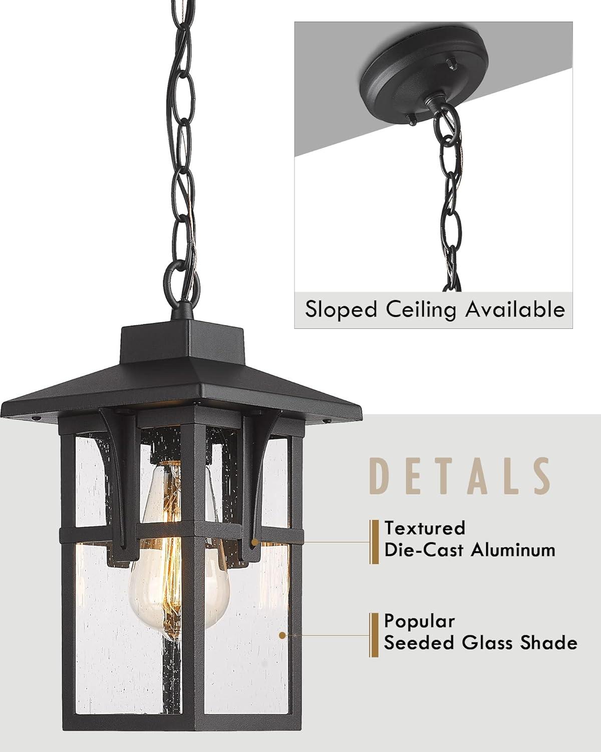 Matte Black Seeded Glass Outdoor Pendant Light