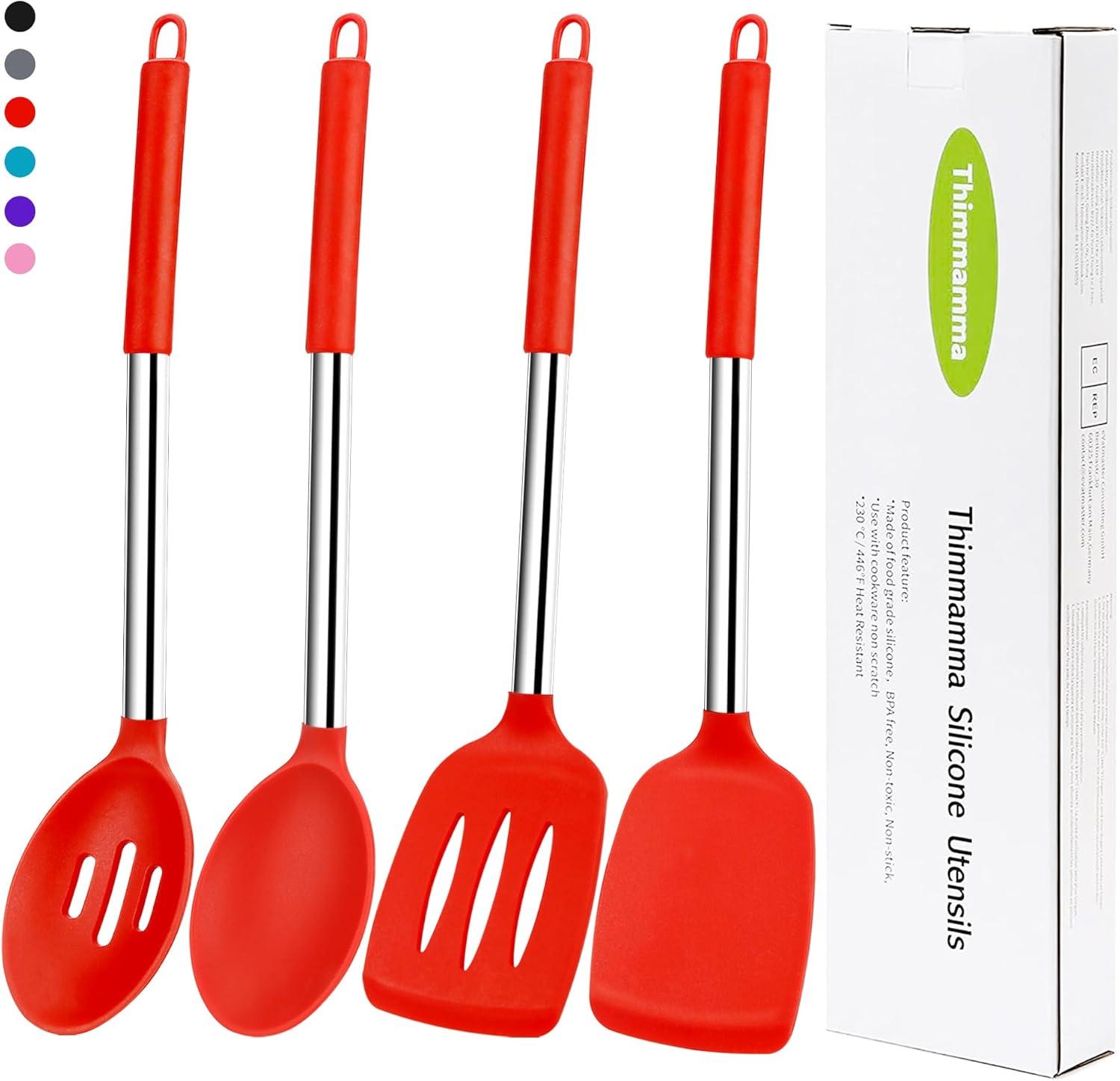 Premium Silicone and Steel Cooking Utensil Set, Red