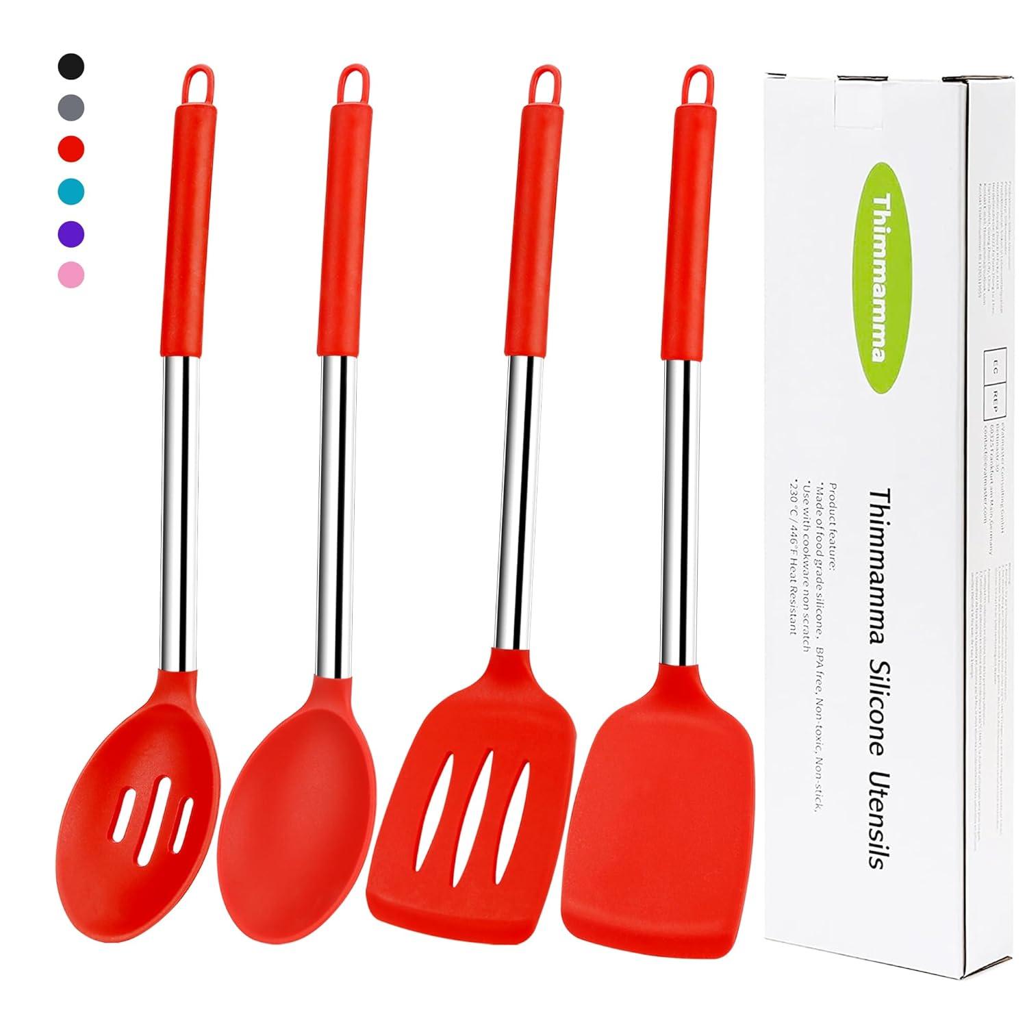 Premium Silicone and Steel Cooking Utensil Set, Red