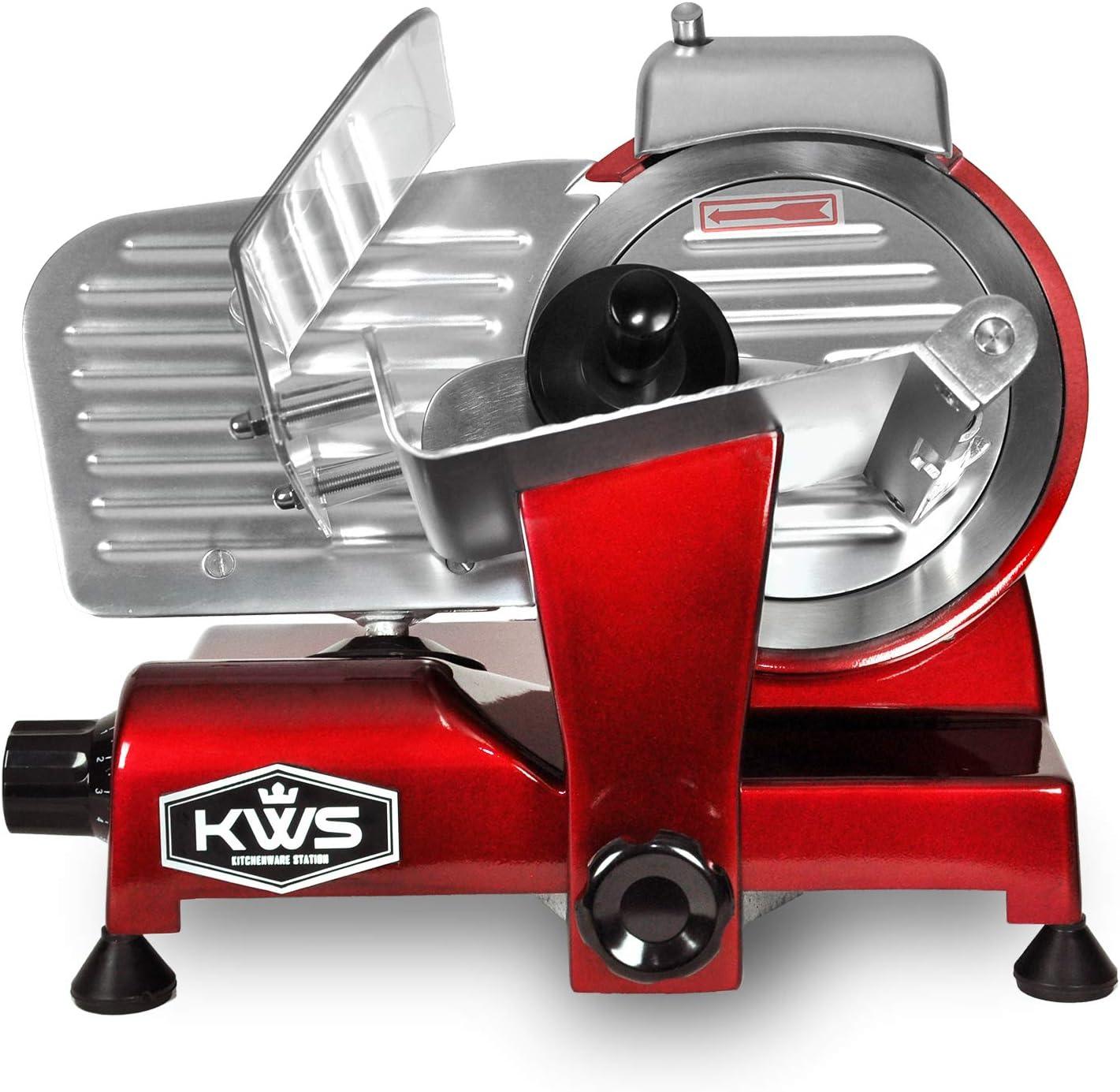 Red 7.67-Inch Stainless Steel Electric Meat Slicer with Blade Guard