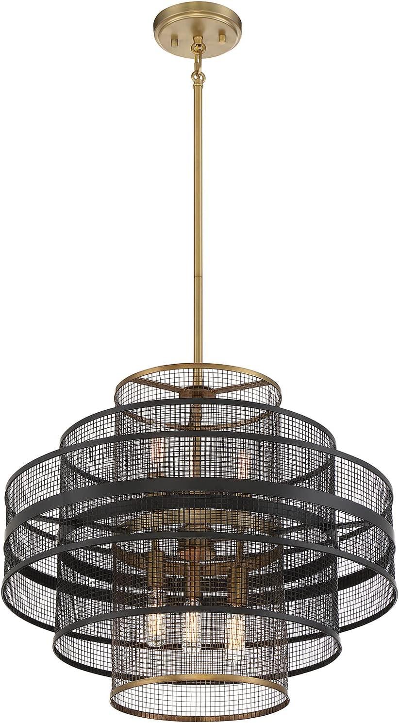 Kelvin 20" Matte Black and Brass Industrial Pendant Light