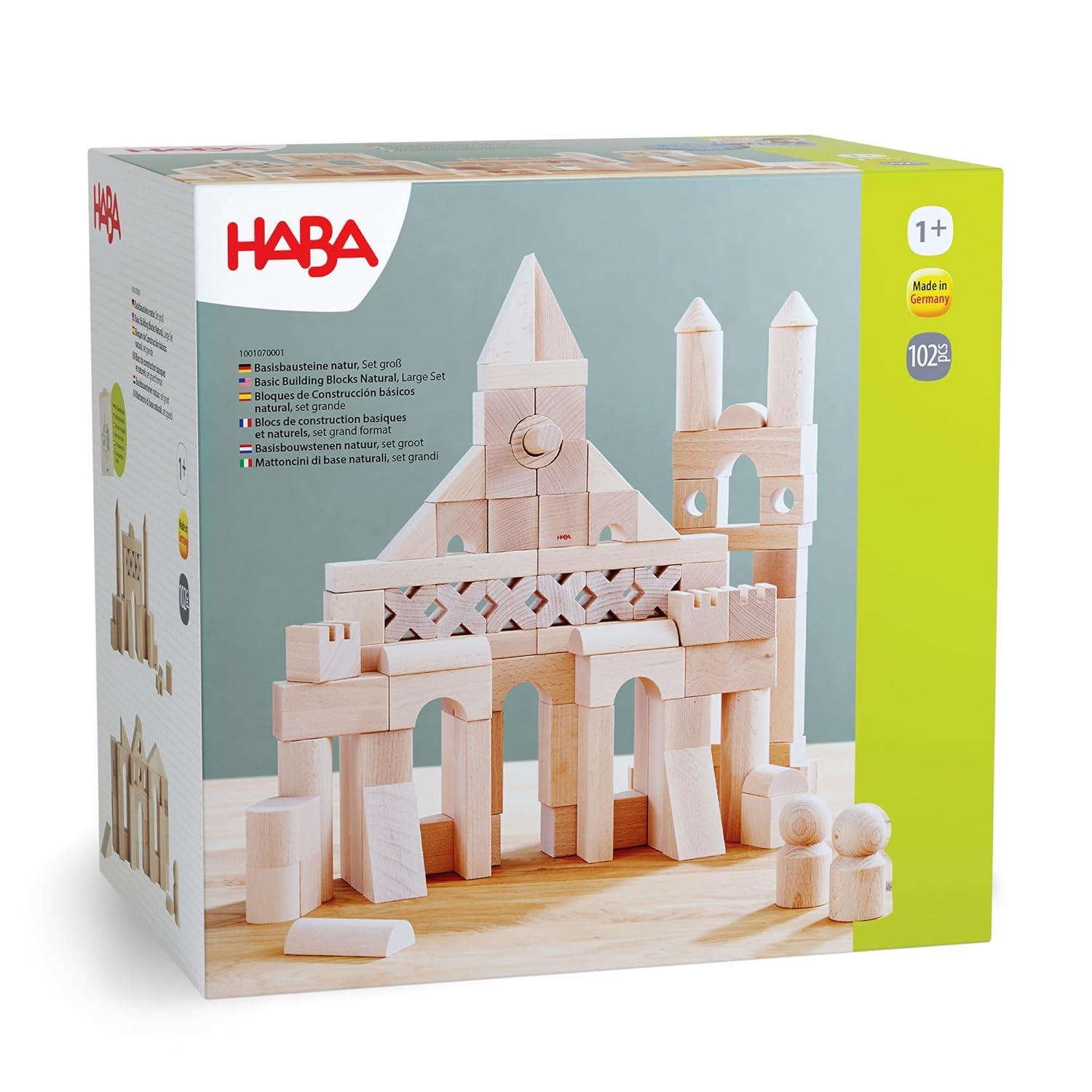 HABA Basic Building Blocks 102 Piece Extra Large Wooden Starter Set (Made in Germany)