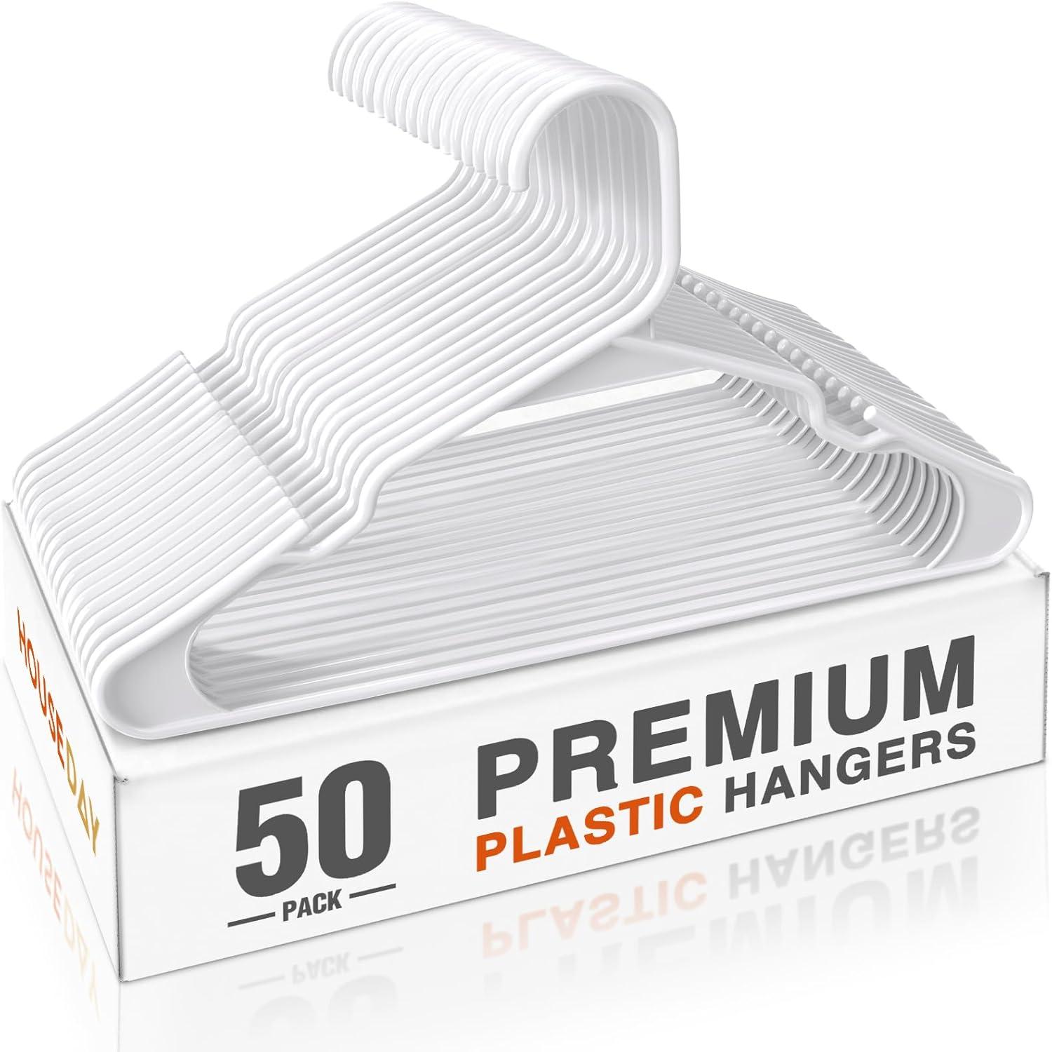 Lux Decor Collection Plastic Hangers Pack of 50, Non-Slip Coat and Shirt Hangers - Black
