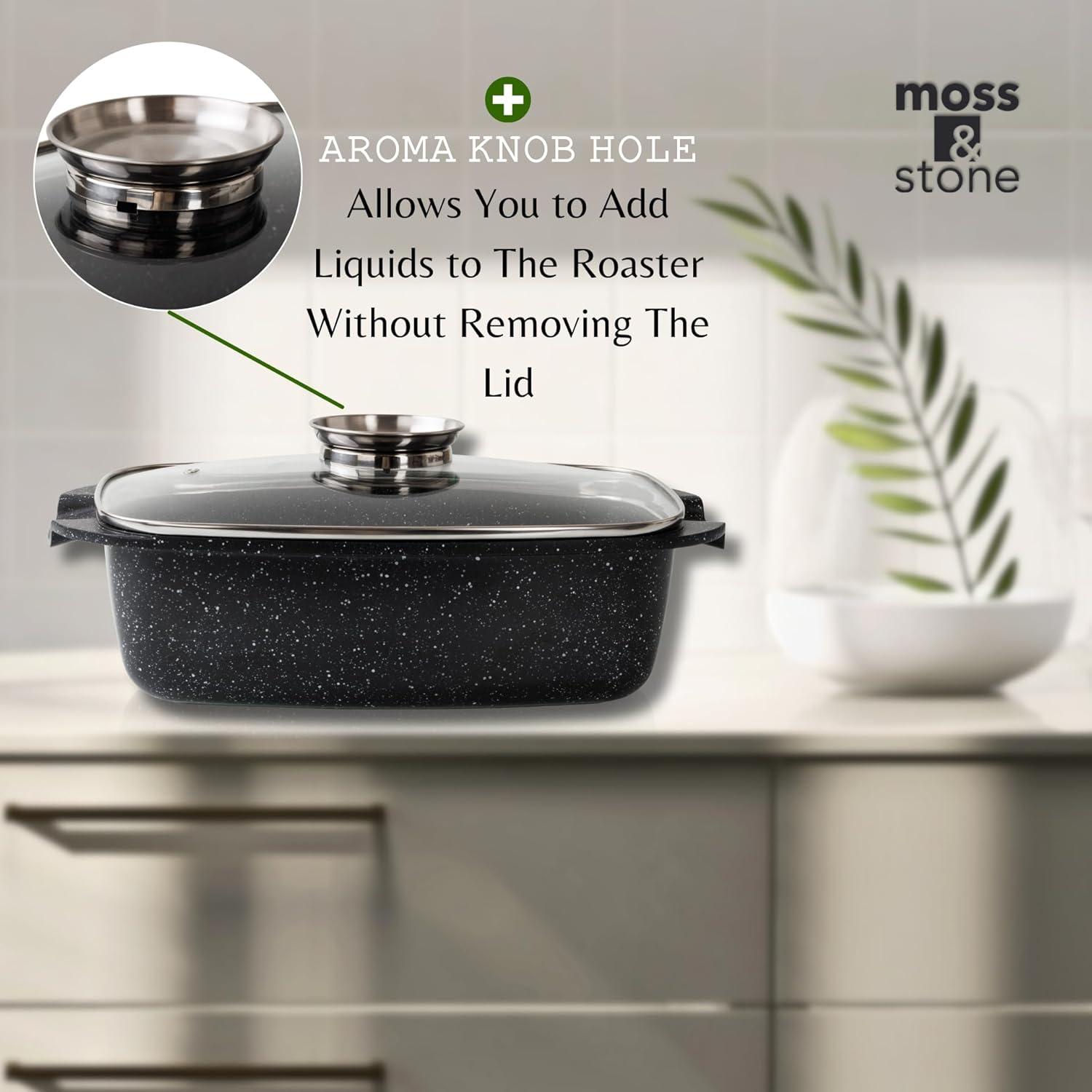 Moss & Stone 6 Qt Induction Compatible Aluminum Roaster Pot with Glass Lid