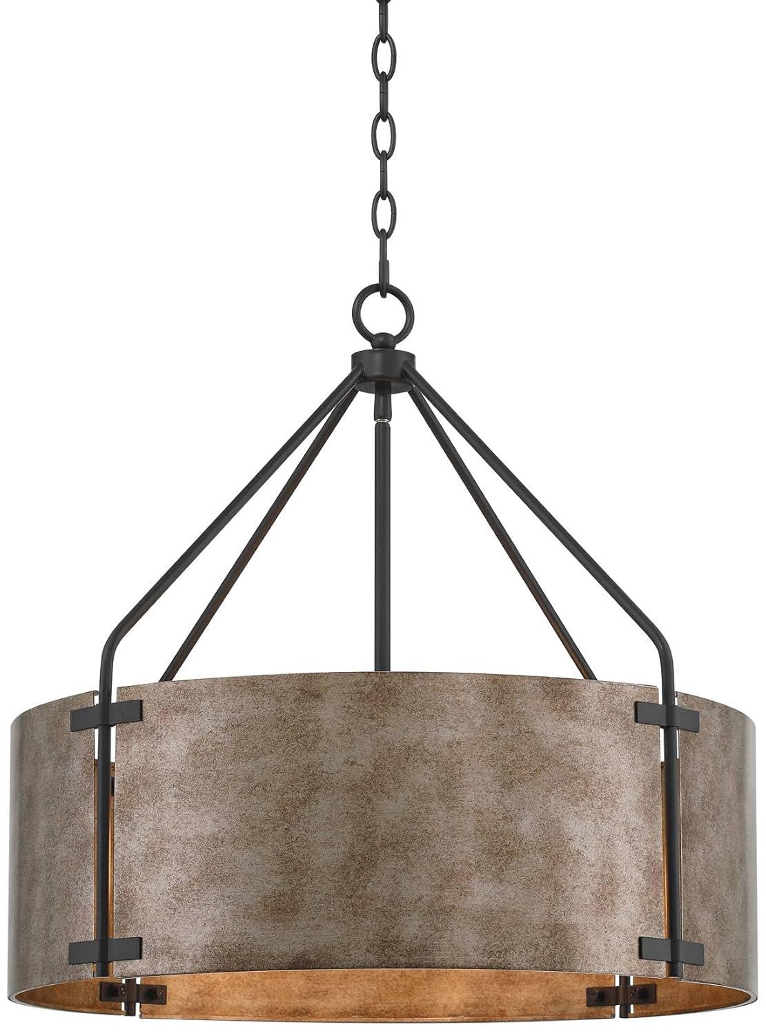 Possini Euro Design Julian 22" Farmhouse Rustic Industrial Pendant Chandelier Ceiling Light Fixture Dining Room Over Table Drum Silver Finish Metal