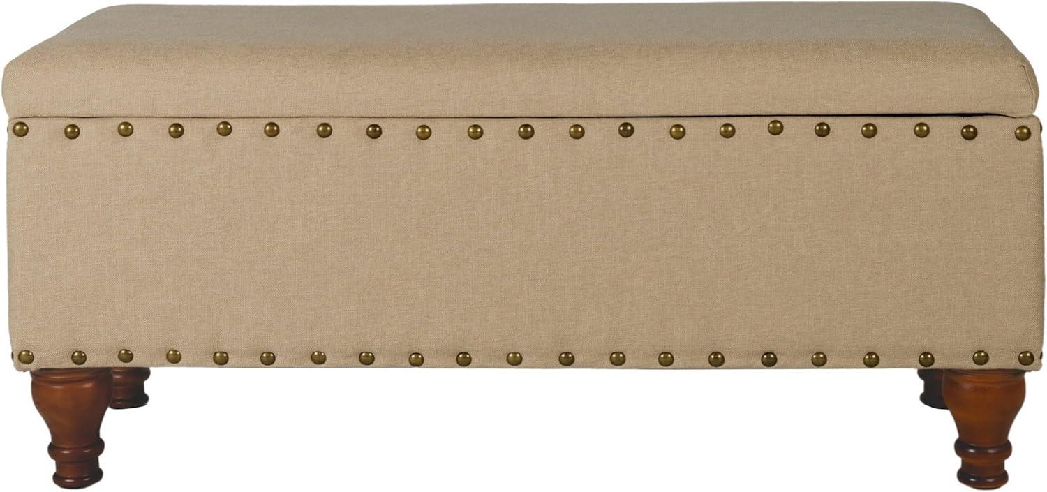 Large Storage Bench with Nailhead Tan - HomePop: Upholstered, Wood Legs, Hinged Lid