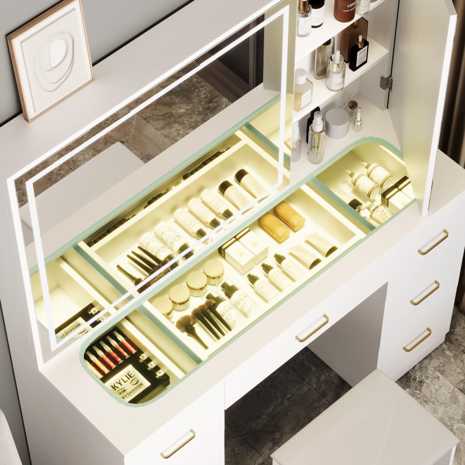 Vanity Desk with Lighted Mirror,Makeup Table with 7 Drawers,Wildhome Brand,Adult Age Group