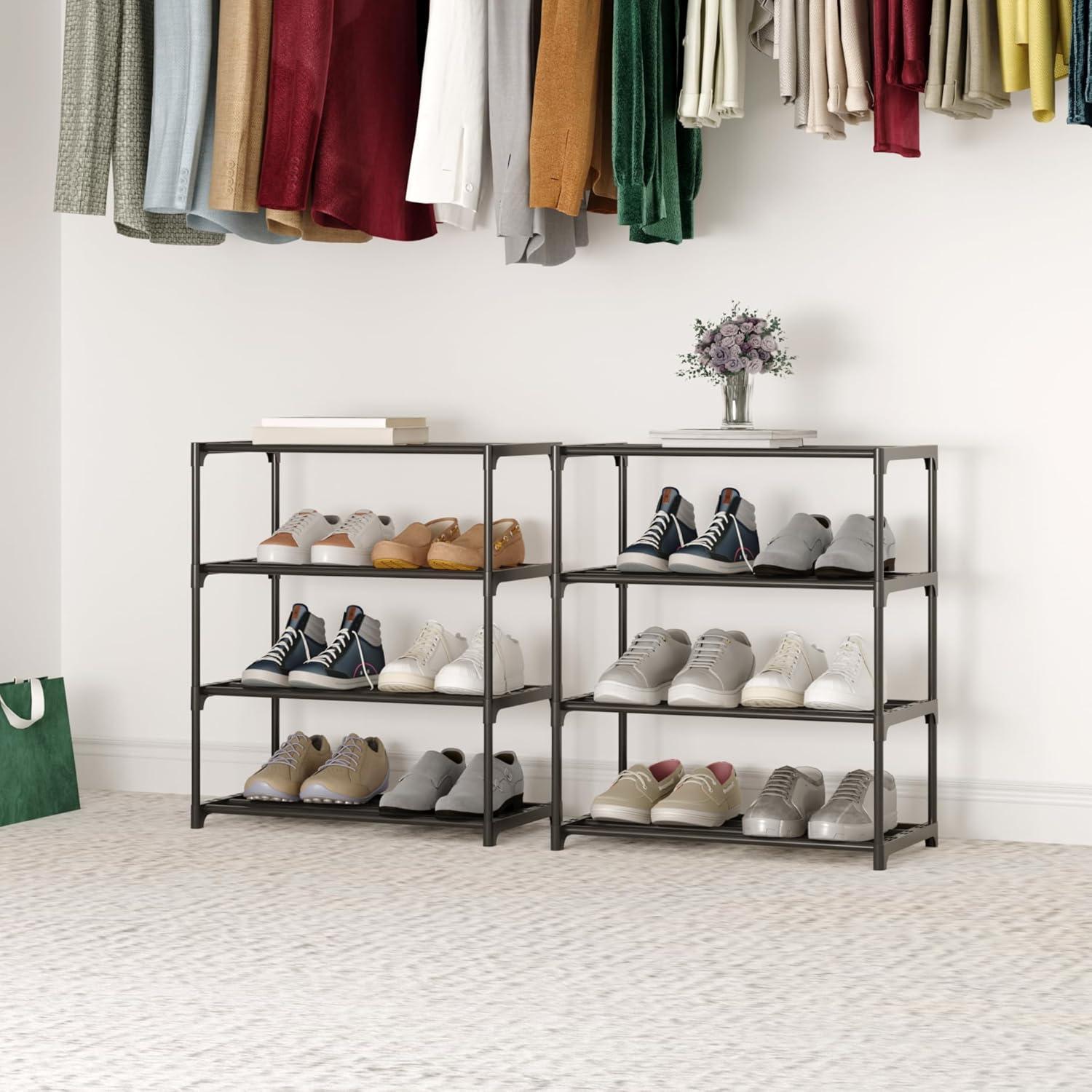 3-Tier Black Stackable Metal and Plastic Shoe Rack