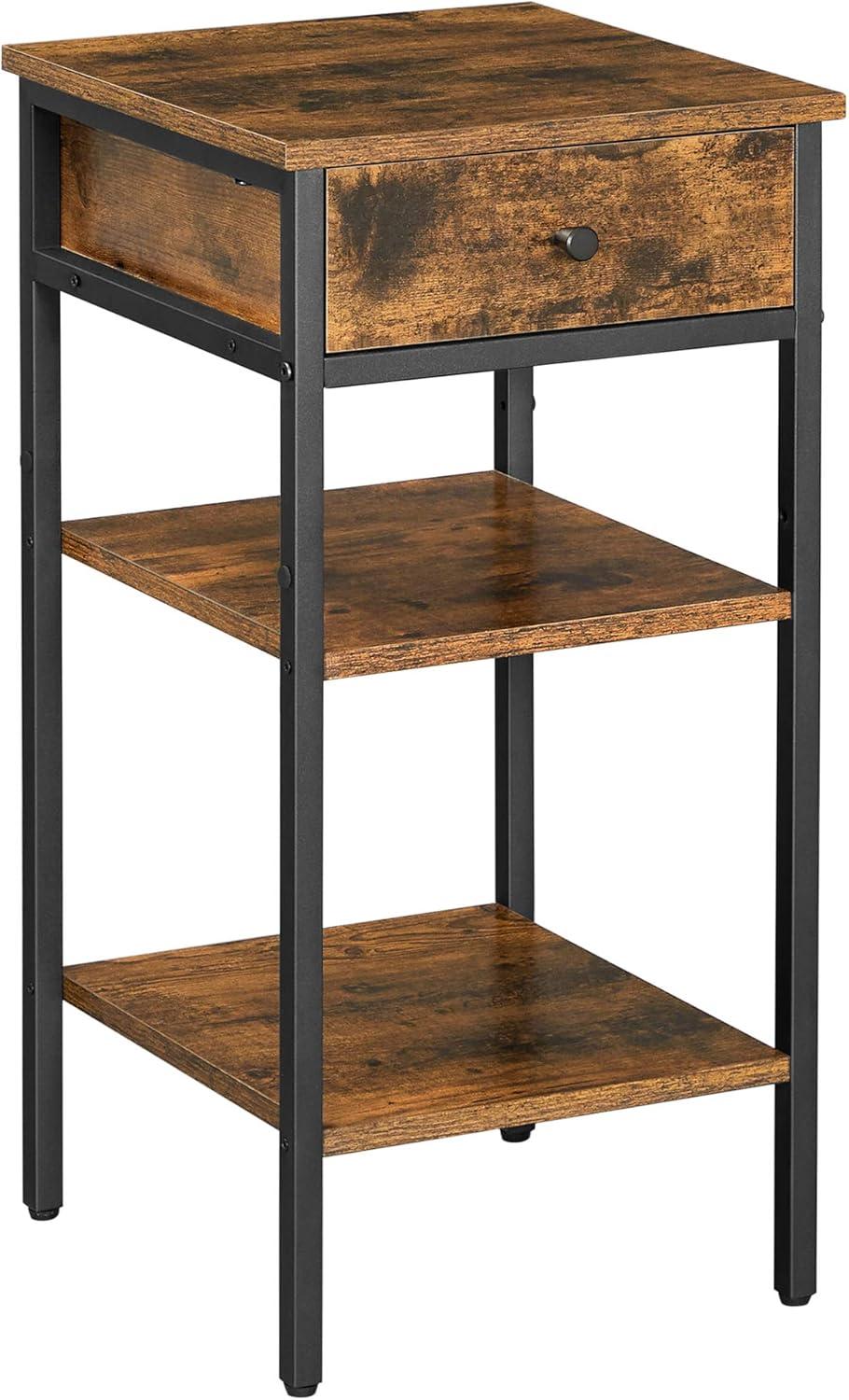 VASAGLE End Table Side Table Industrial Nightstand with 1 Drawer and 2 Shelves Rustic Brown