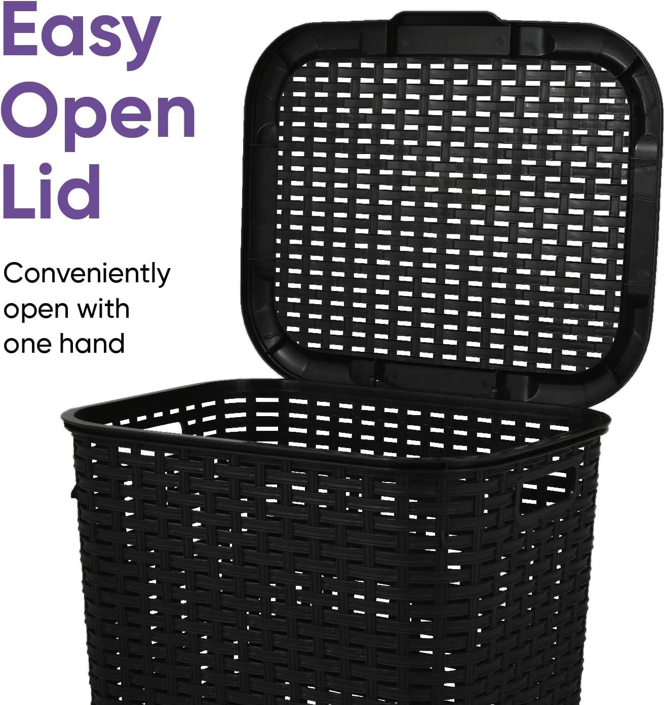 Laundry Basket, Laundry Hamper with Lid, Large 60-liter Wicker Style Hamper with Cutout Handle, to Storage Dirty Clothes in Washroom, Bathroom, Bedroom, or Dorm Room, Grey Color. By Superio