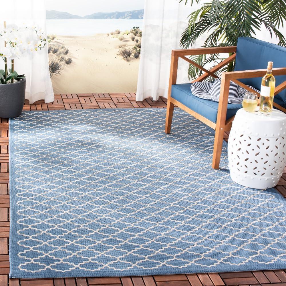 SAFAVIEH Courtyard Hilbert Trellis Indoor/Outdoor Area Rug, 4' x 5'7", Blue/Beige