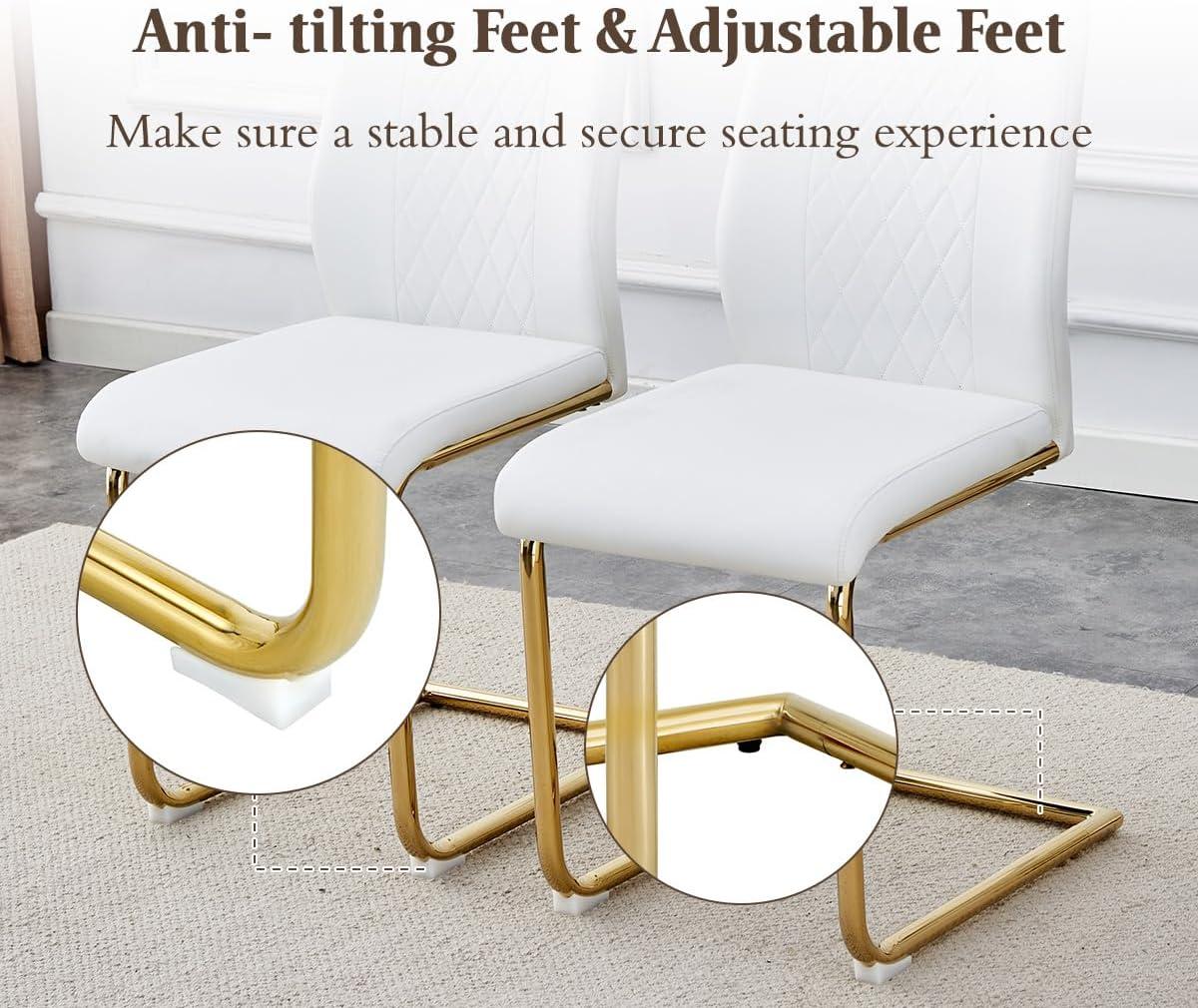 Ecarpat Dining Chairs Set of 4 with Golden Leg, Artificial Leather, for Kitchens Living Rooms and Offices