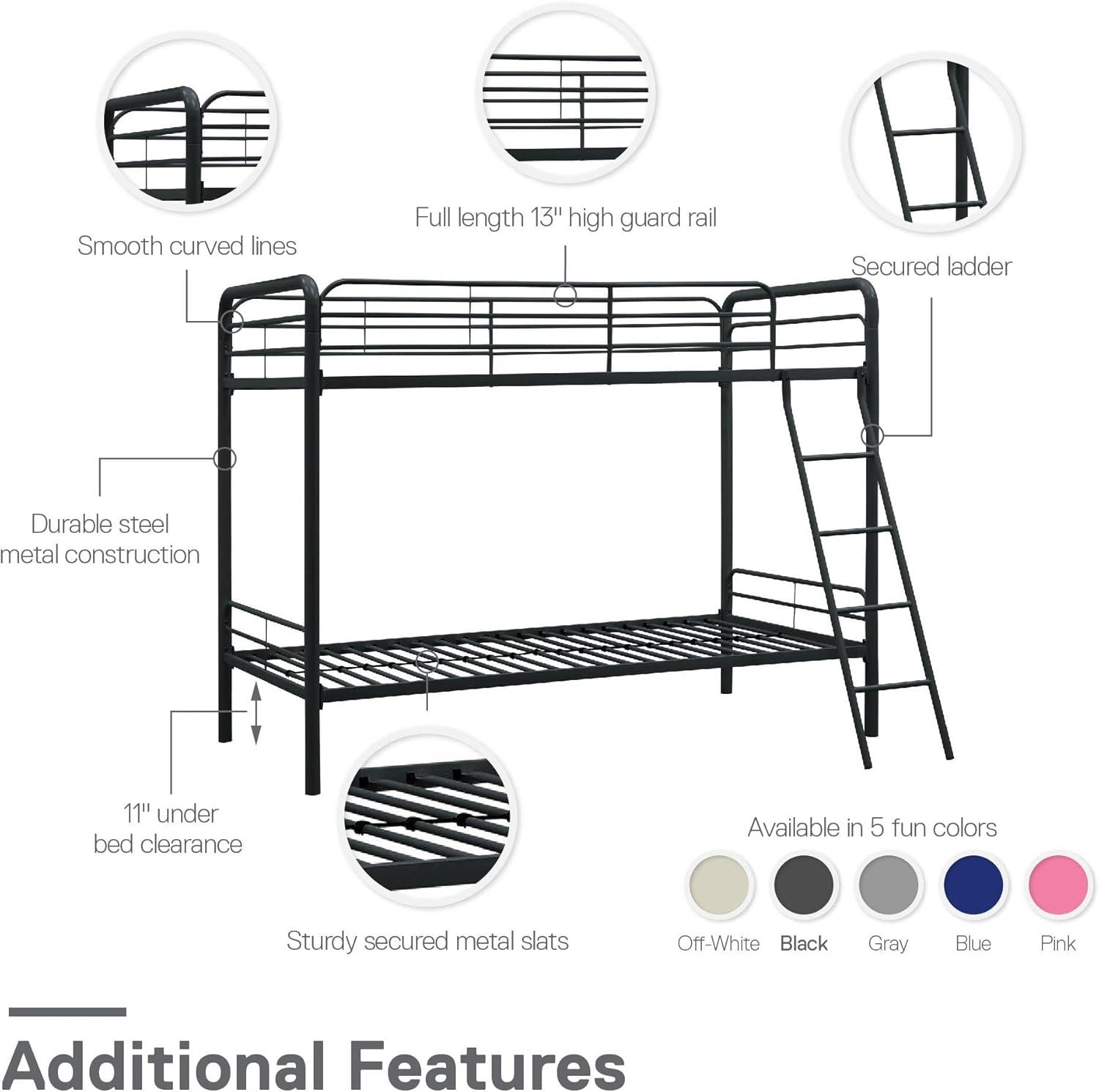 DHP Dusty Twin over Twin Metal Bunk Bed with Secured Ladder, Black