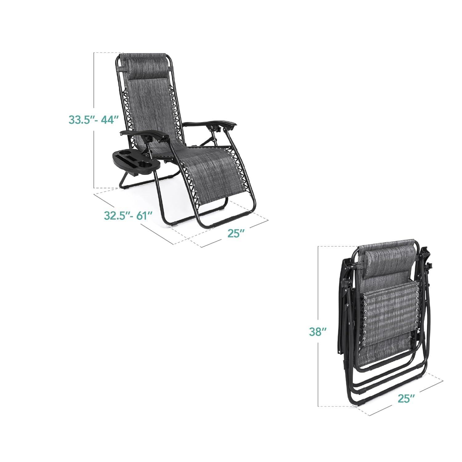 Arlmont & Co. Zero Gravity Chair Set of 2, Outdoor Folding Lounge W/Detachable Headrest & Holder Tray, Adjustable Textilene Lawn Reclining, No Assembly Required, for Patio, Backyard, Garden, Poolside,