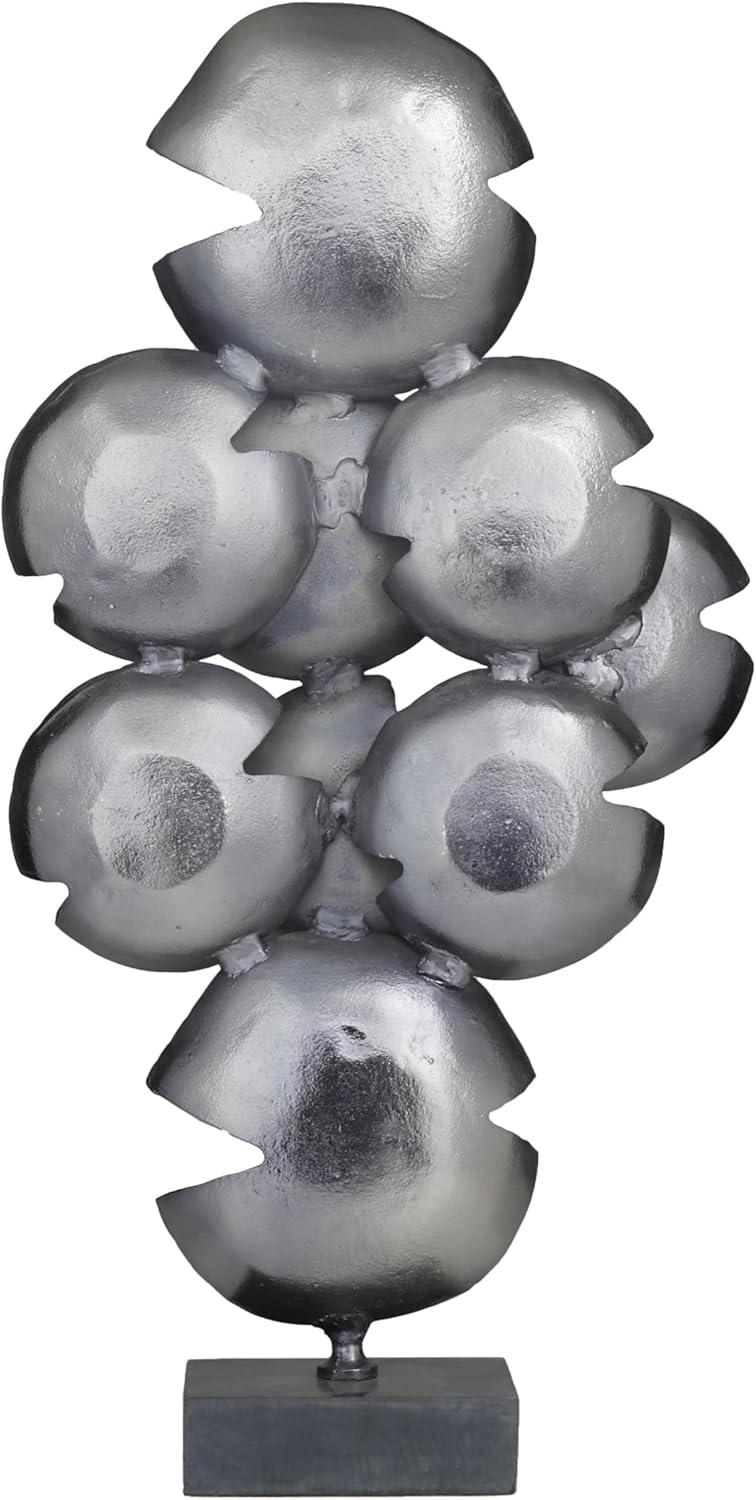 16" x 32" Gray Aluminum Layered Disk Abstract Sculpture with Black Base, by CosmoLiving by Cosmopolitan