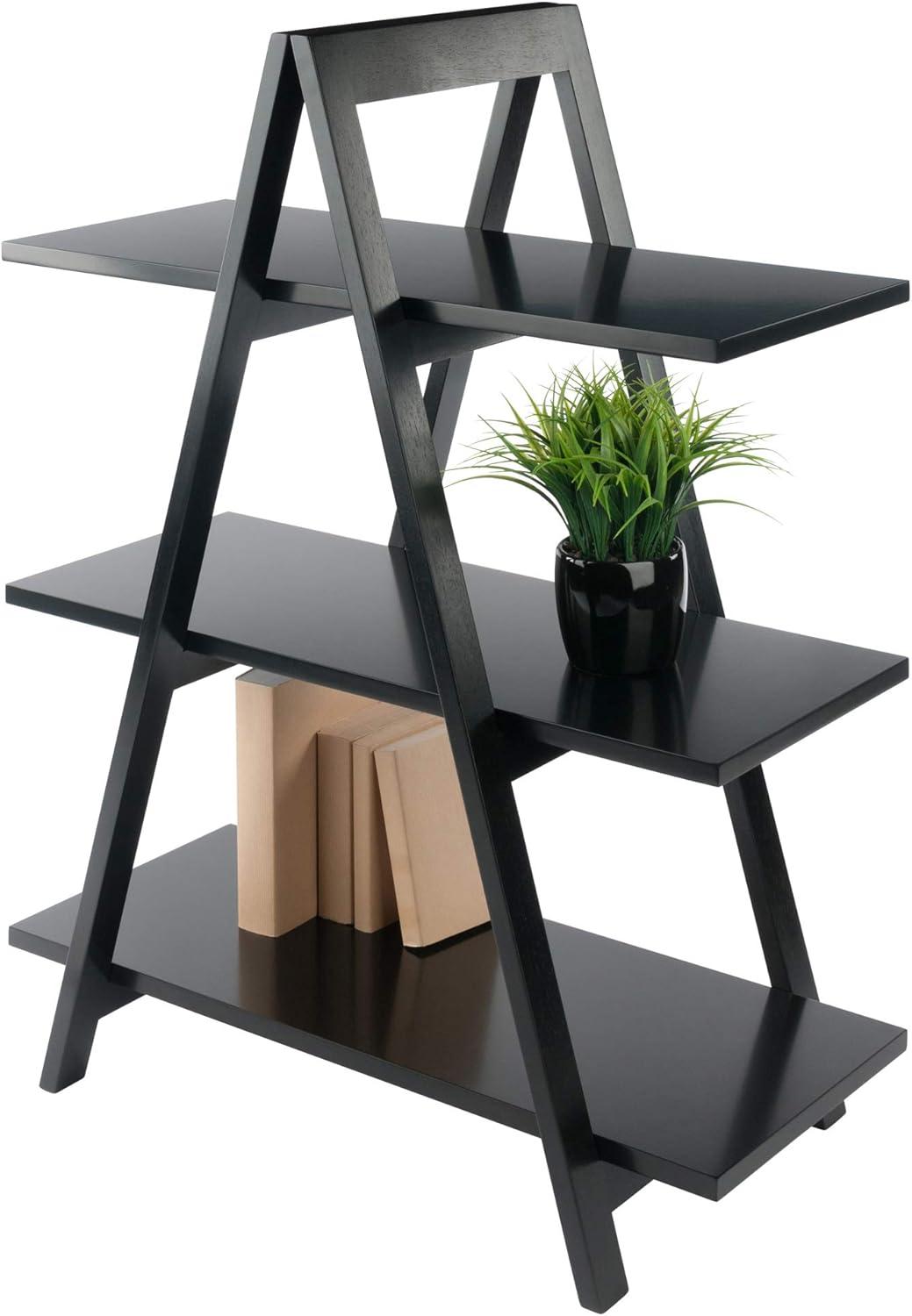 Black Wood 3-Tier A-Frame Ladder Shelf