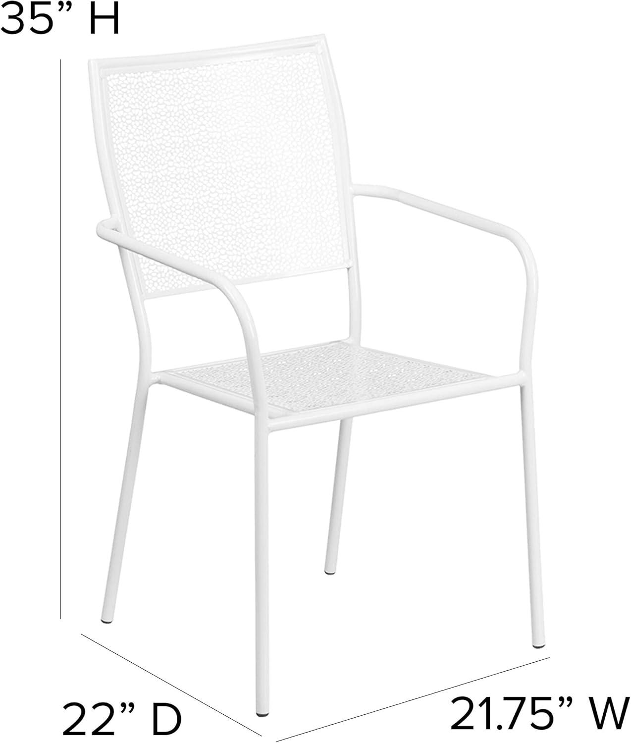 Rain Flower White Steel Stackable Outdoor Dining Chair