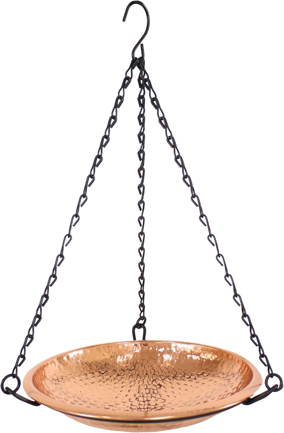 Sunnydaze Outdoor Hand-Hammered Hanging Bird Bath or Bird Feeder with Detachable Bowl and Hanging Chain - Copper - 17.5"