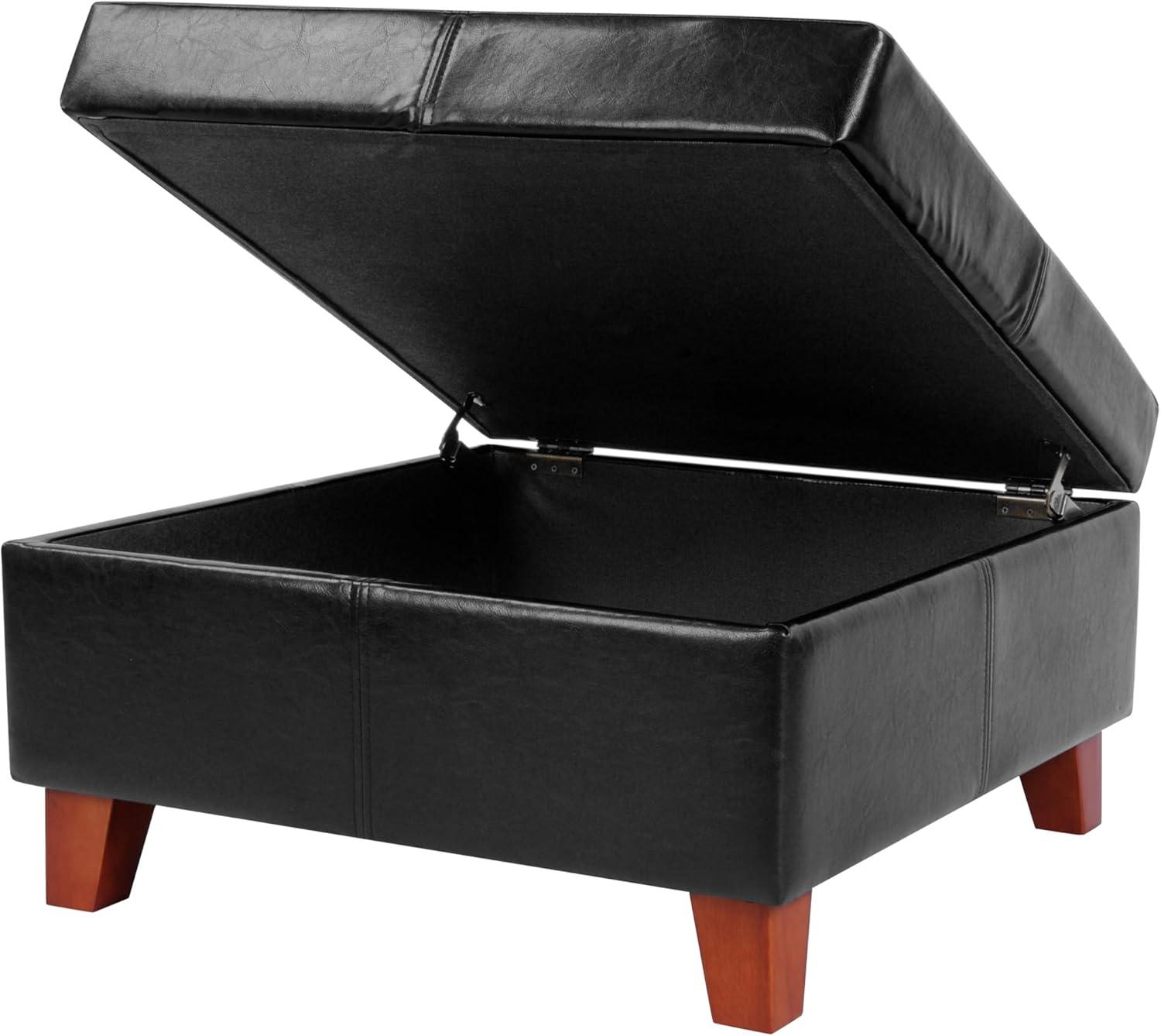 Homepop Home Decor |K2380-E169 | Luxury Large Faux Leather Square Storage Ottoman | Ottoman with Storage for Living Room & Bedroom, Black