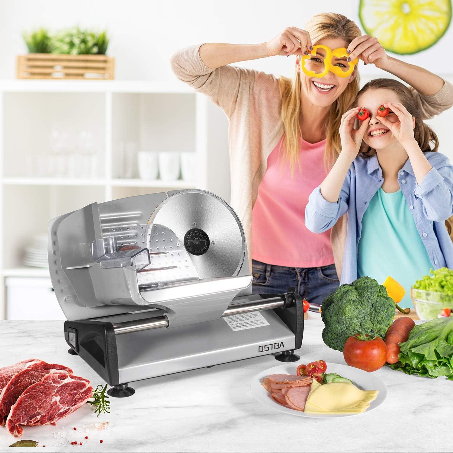 Meat Slicer Electric Deli Food Slicer with Child Lock Protection, Removable 7.5’’ Stainless Steel Blade and Food Carriage, Adjustable Thickness Food Slicer Machine for Meat, Cheese, Bread(200W)