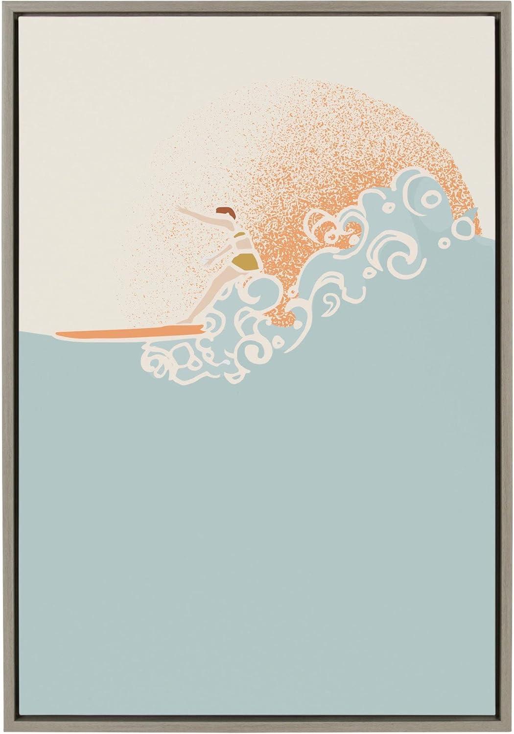 23" x 33" Sylvie Sea Breeze Surfer Girl Framed Wall Canvas by Hannah Beisang - Kate & Laurel All Things Decor: Nautical Theme Decor