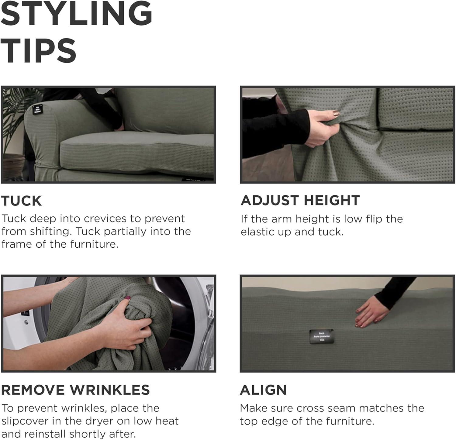 Zenna Home Pixel 2-Piece Stretch Sofa Furniture Slipcover, Dark Olive Green