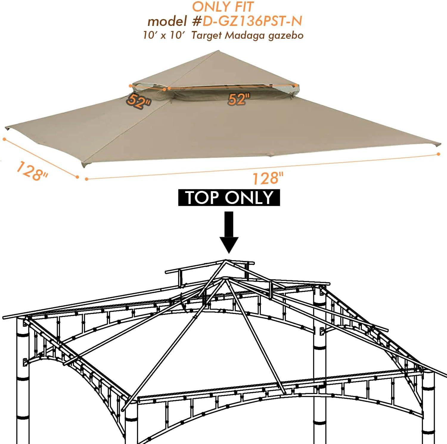 ONTHEWAY Replacement Canopy roof DHF10 for Target Madaga Gazebo Model L-GZ136PST (Beige1)