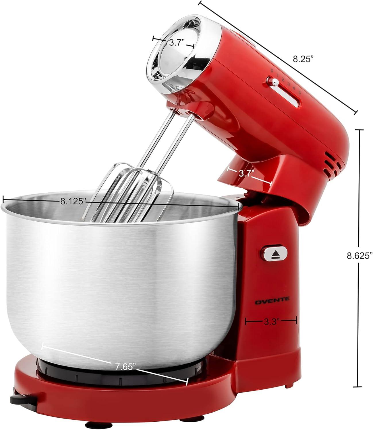 Ovente Red 3.5-Quart Stainless Steel Stand Mixer with Variable Speed