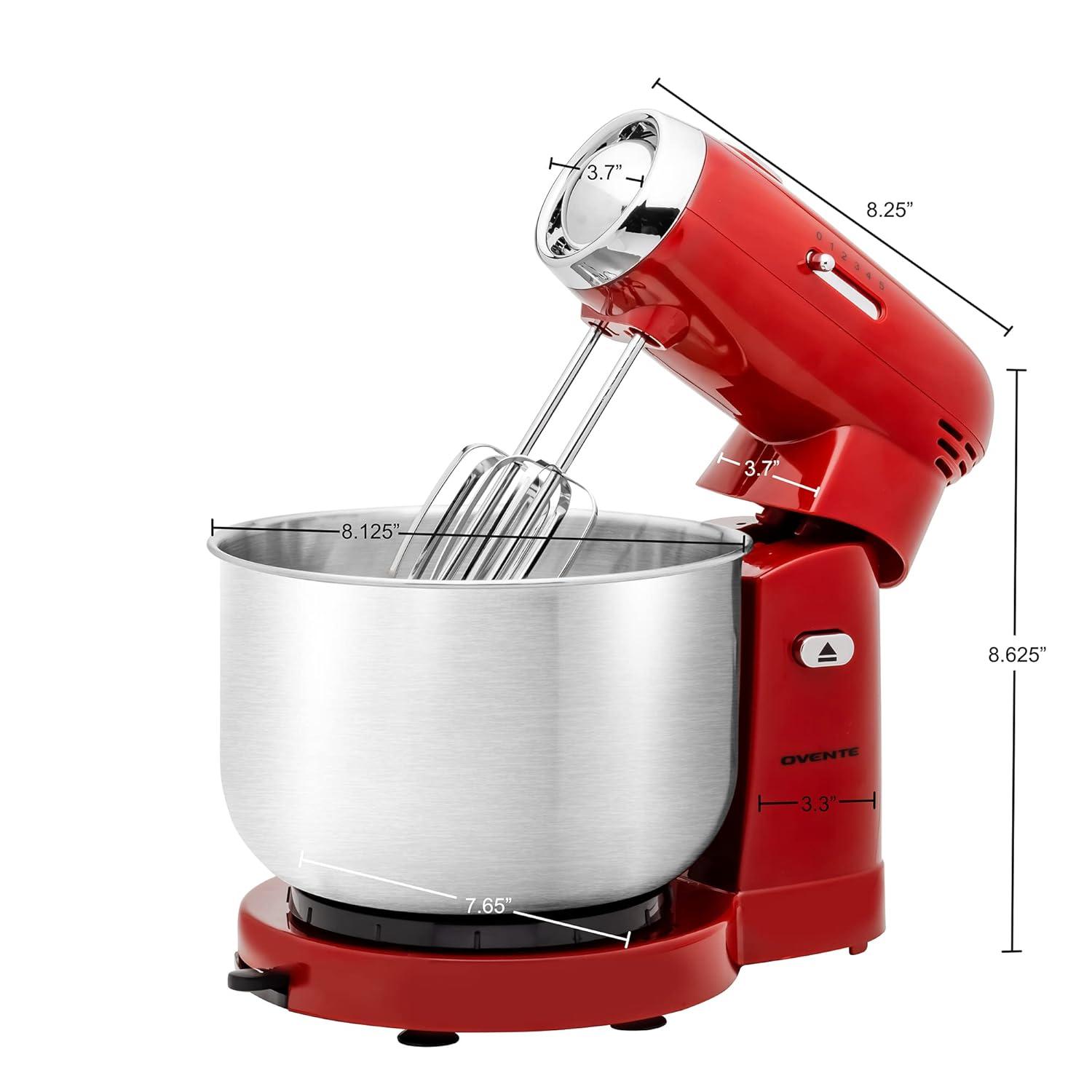 Ovente SM680R Ovente Electric Stand Mixer with 3.5Qt Removable Stainless Steel Bowl