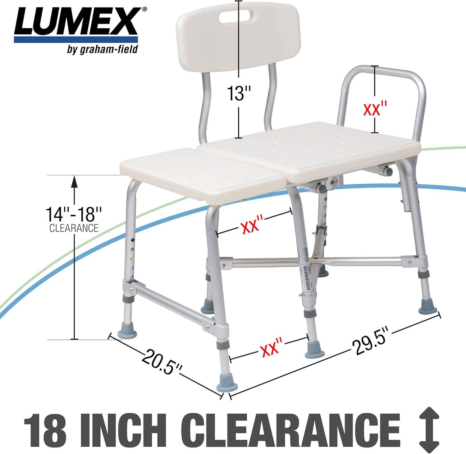 Graham Field 7925A-1 Lumex Reliable Plastic Bariatric Adjustable Transfer Shower Bench Seat with Drain Holes and Durable Backrest, White