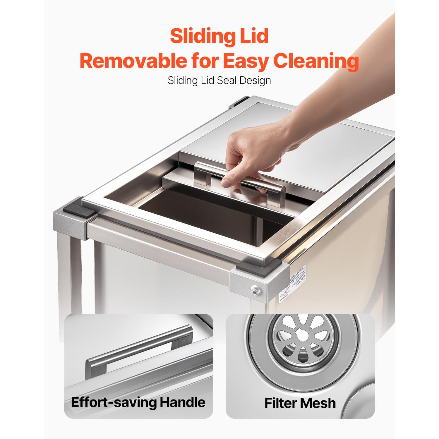 VEVOR 32qt Rolling Ice Chest Cooler Cart Outdoor Stand Up Cooling Bin on Wheels