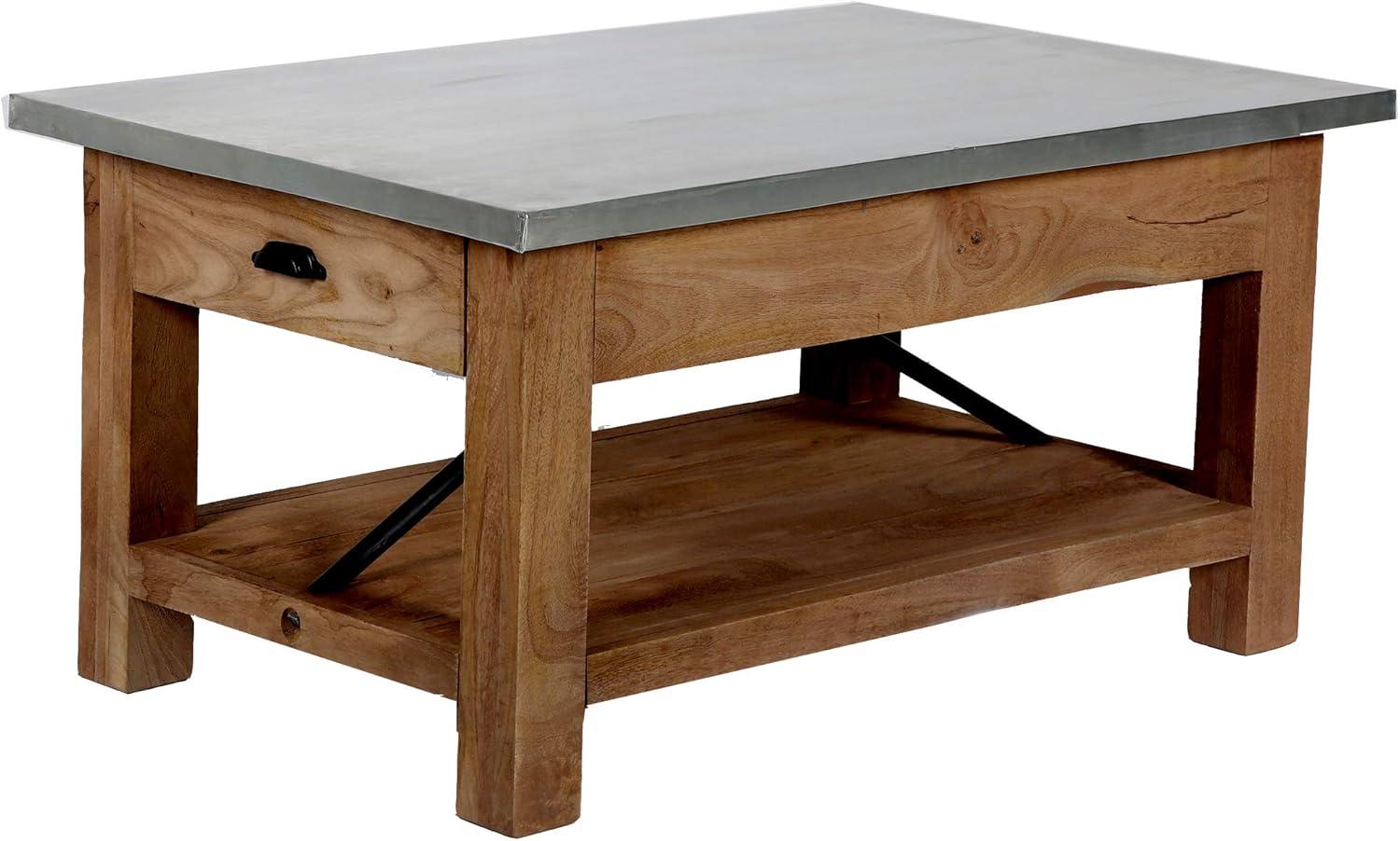 Industrial Gray Mango Wood and Steel Coffee Table with Shelf