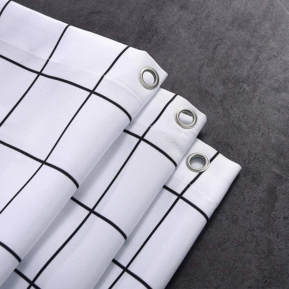 Fabric Shower Curtain, White and Black Geometric Resistant Waterproof 72 x 72 inches Long Bathroom Shower Curtain Set (Simple Geometric)