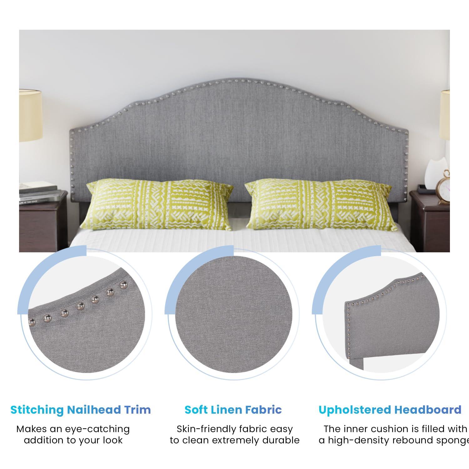 PayLessHere Upholstered Full Platform Bed Frame with Fabric Headboard and Wooden Slats Support, Fully Upholstered No Box Spring Needed Non-Slip and Noise-Free, Full