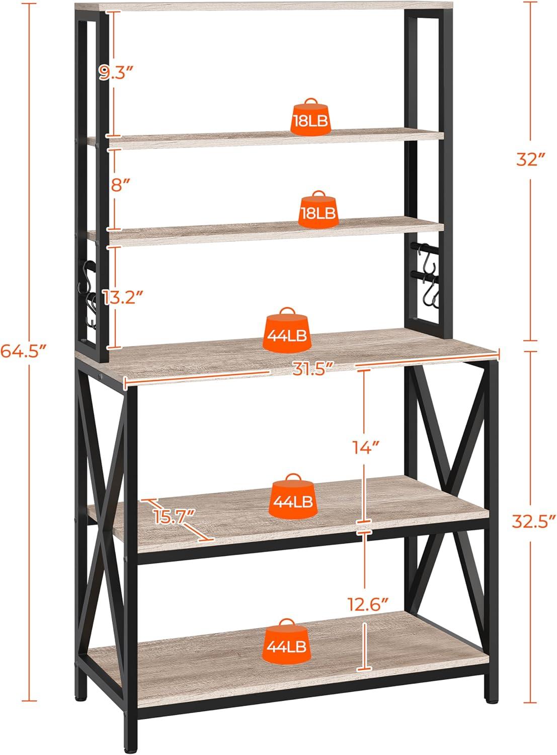 Yaheetech 6-Tier Kitchen Bakers Rack, 31.5 Inch Coffee Bar Table, Farmhouse Microwave Oven Stand Cabinet for Small Spaces, Corner Organizer Storage Shelf for Spices and Pots, Grey