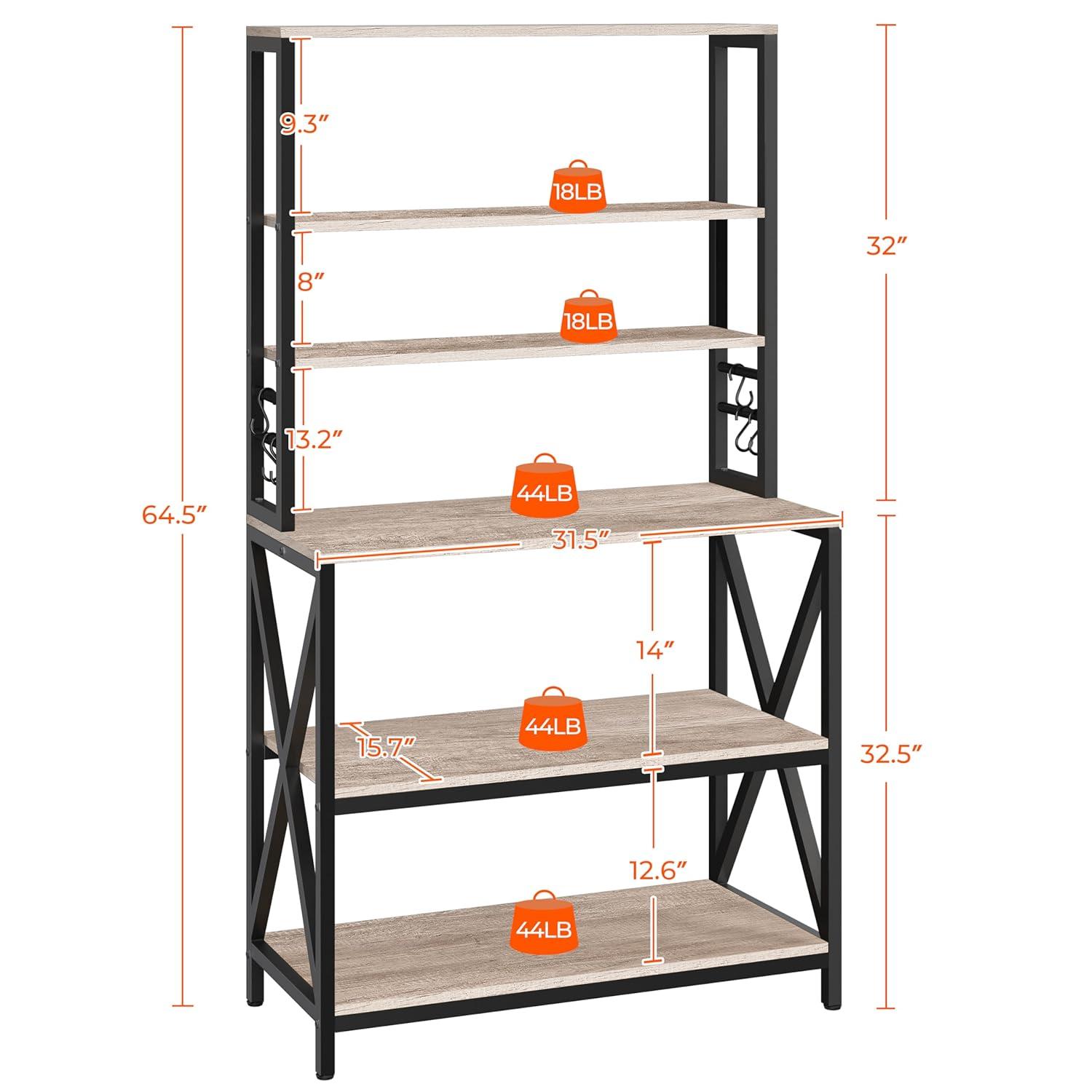 Yaheetech 6-Tier Kitchen Bakers Rack, 31.5 Inch Coffee Bar Table, Farmhouse Microwave Oven Stand Cabinet for Small Spaces, Corner Organizer Storage Shelf for Spices and Pots, Grey