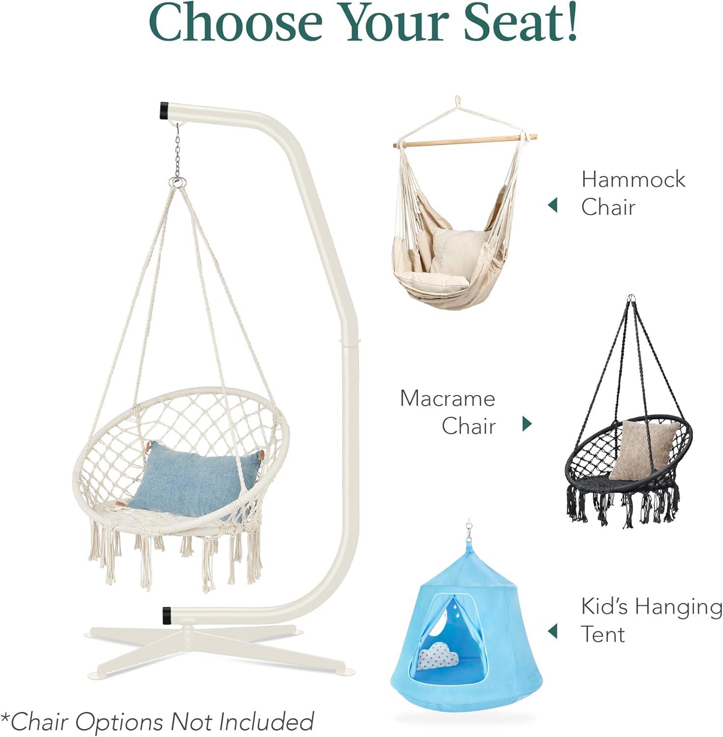 Best Choice Products Metal Hanging Hammock C-Stand for Chair/ Weather-Resistant Finish, Offset Base - Stand Only - Beige
