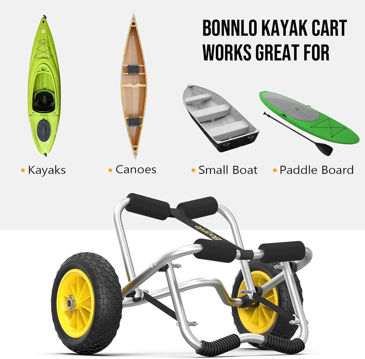 Bonnlo Kayak Car Foldable Aluminum Kayak Trailer with 10'' Solid Tires