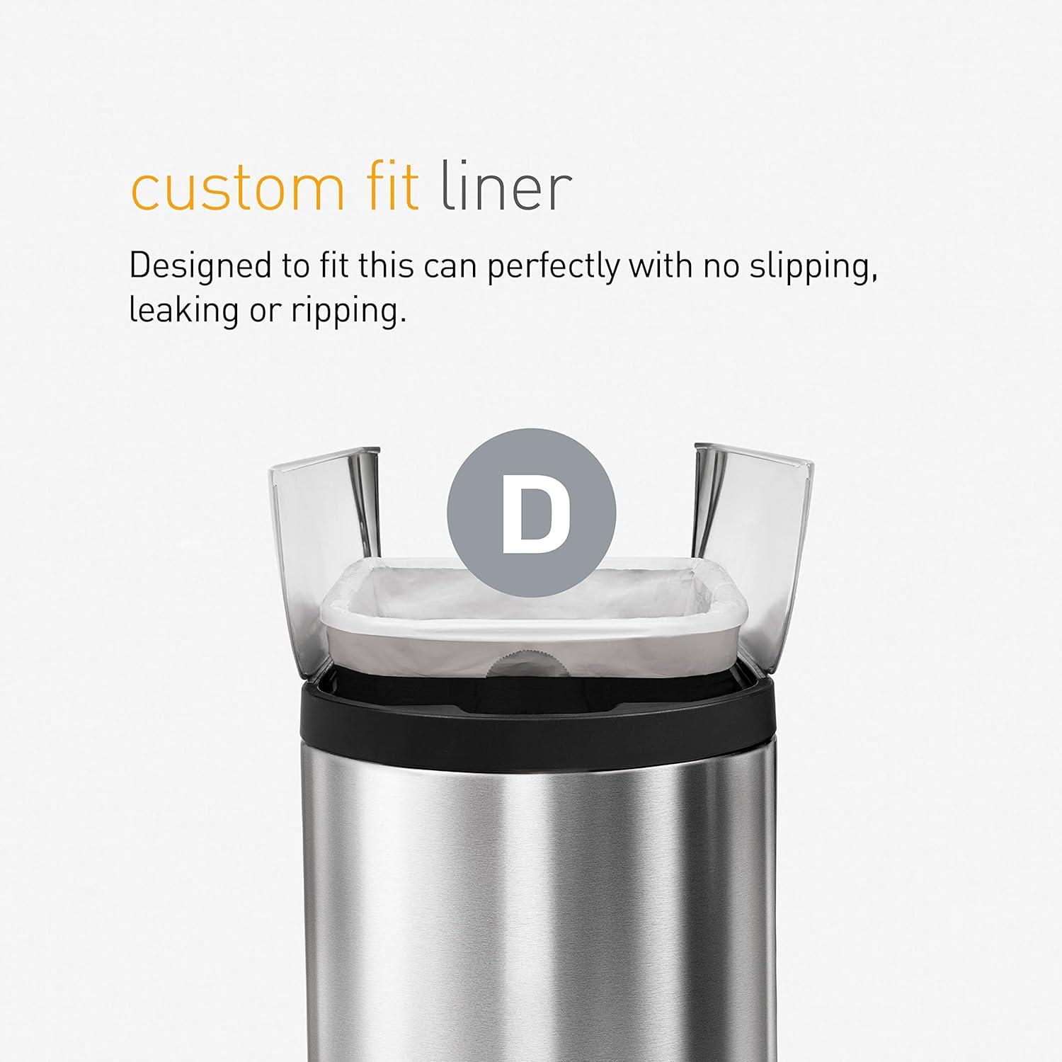 simplehuman 20L Code D Custom Fit Kitchen Trash Bag Liners 5 Quick-Dispense Packs - 100ct: Unscented, Drawstring, White