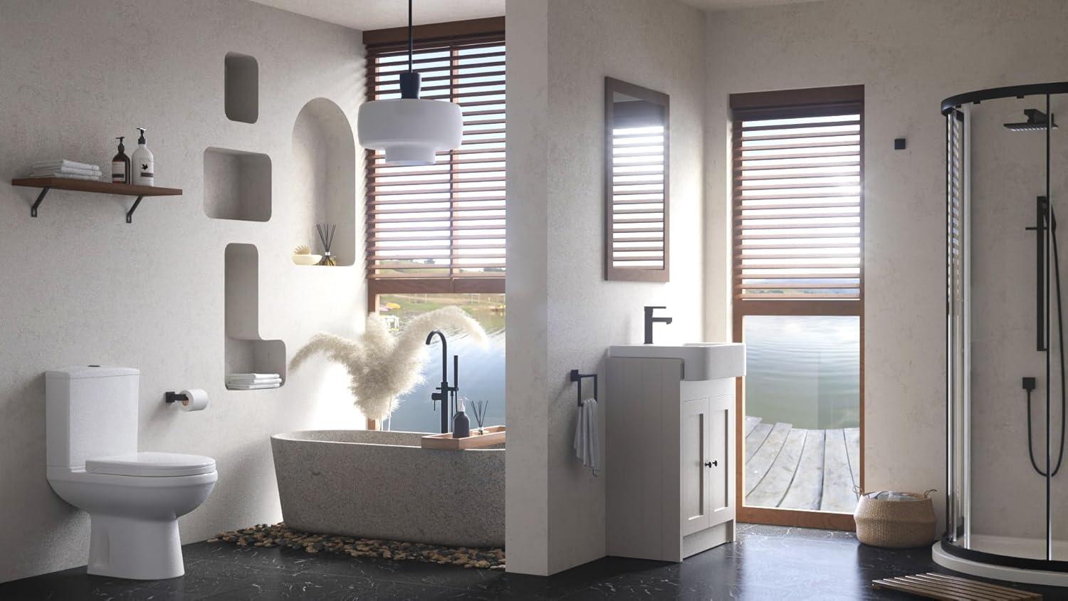 5 Pieces Square Matte Black Stainless Steel Bathroom Accessories Set Include 23.6 in Towel Bar, Toilet Paper Holder, Towel Ring, 2 Robe Towel Hooks