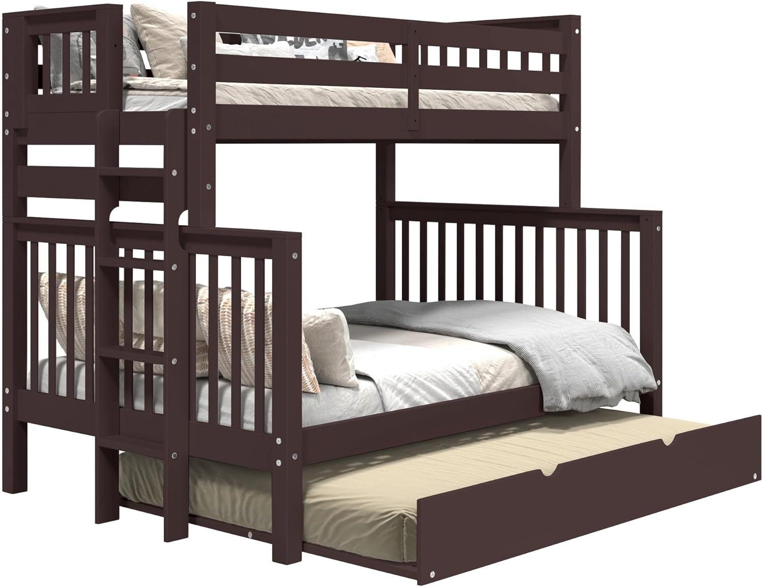 Bedz King Bunk Beds Twin over Full Mission Style with End Ladder and a Full Trundle, Dark Cherry