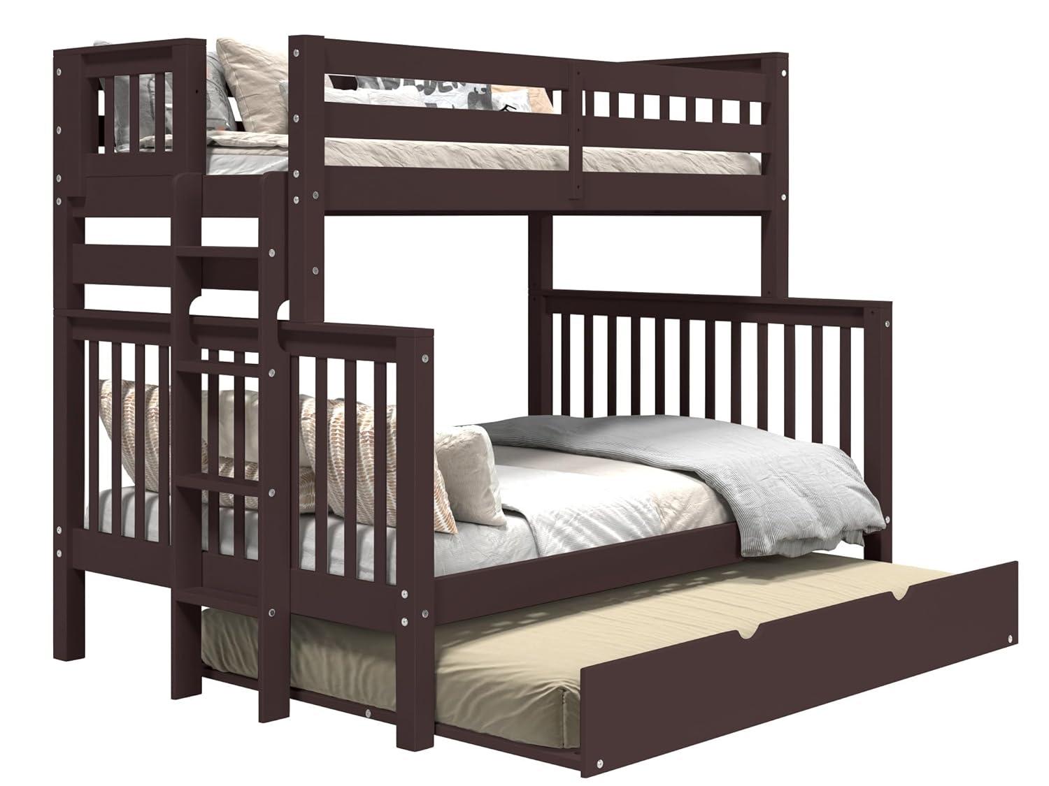 Bedz King Bunk Beds Twin over Full Mission Style with End Ladder and a Full Trundle, Dark Cherry